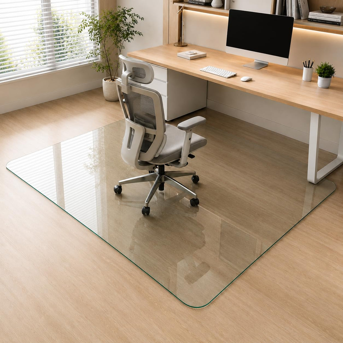 Tempered Glass Chair Mat 48" x 32",1/5" Thick for Office Desk,Rolling Chair Mat for Carpet, Odorless, Easy to Clean with 4 Non-Slip Pads for Carpet & Hardwood Floors
