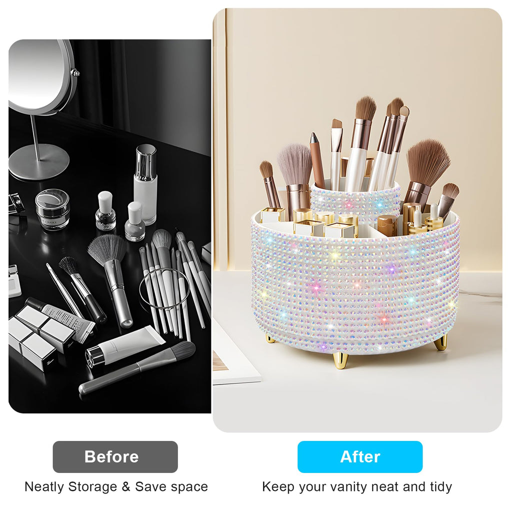 Makeup Brush Holder Organizer,360° Rotating Makeup Brush Organizer,5 Slot Make up Brushes Cup for Cosmetics, Nail Polish, Art Supply, Bathroom Vanity Desktop Organizer - Black