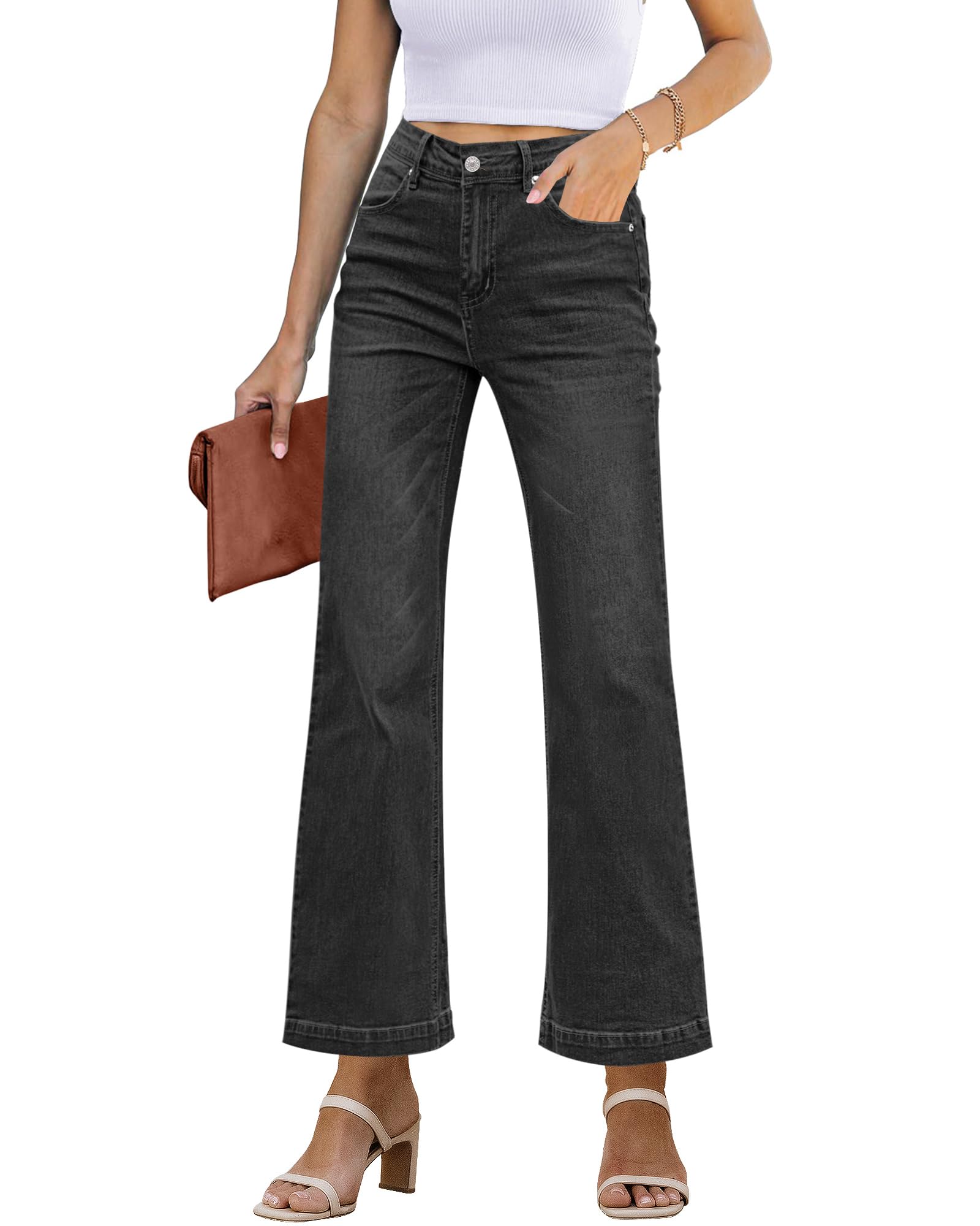 GRAPENT Womens Flare Jeans High Waisted Wide Leg Baggy Jean for Women Stretch Denim Pants
