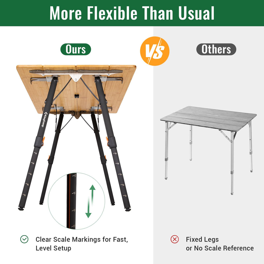 KingCamp Bamboo Folding Table, 4-Fold Camping Adjustable Height Portable Outdoor Lightweight & Compact Table with Aluminum Frame for RV Picnic BBQ Tailgating