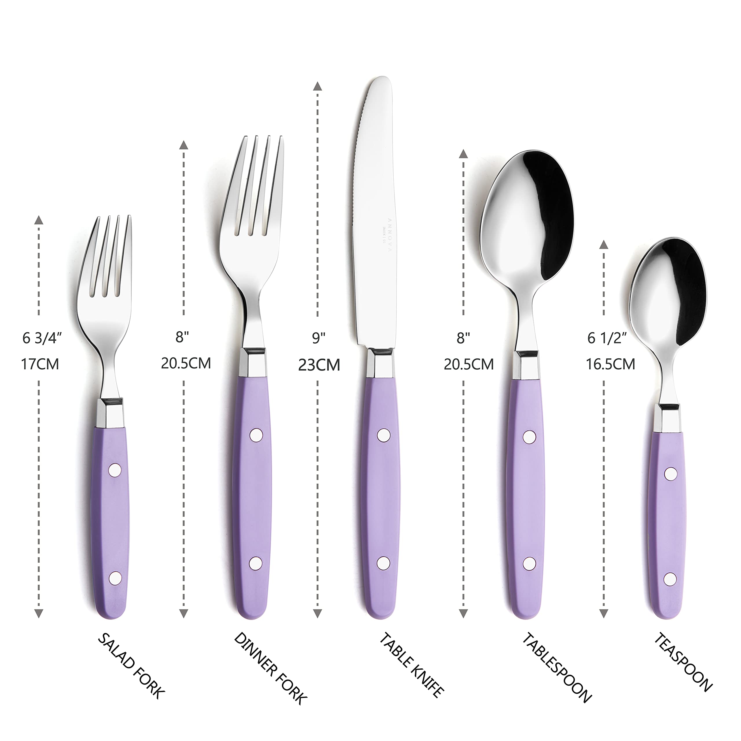 ANNOVA Silverware Set, Retro/Rivet Colorful Stainless Steel Tableware Kitchen Flatware Set Utensils, Includes Dinner Knives, Forks, Spoons, Salad Forks & Dessert Spoons (Brown, 20 Pieces)