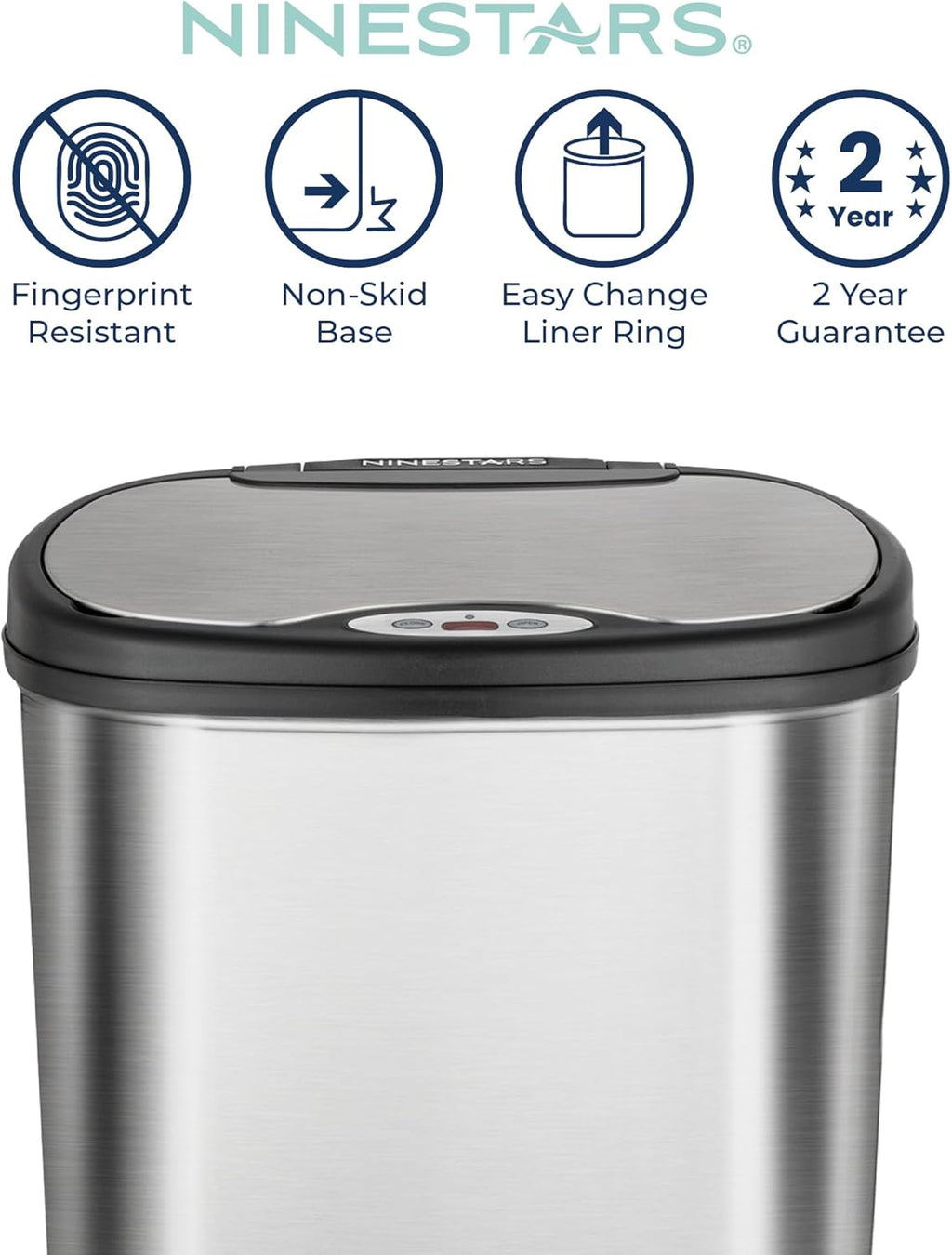 Ninestars DZT-50-13R Automatic Touchless Dual Compartment Motion Sensor Trash Can/Recycler, 13 Gal 50L, Stainless Steel Base (Oval, Black/Silver Lid)