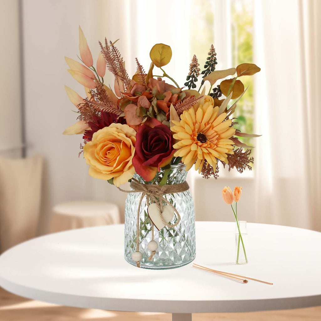 Leftover Fake Flowers in Vase,Faux Flowers in Vase,Table Centerpieces for Dining Room,Flower Centerpieces for Tables,Artificial Flowers,Kitchen Decor,Coffee Table Decor