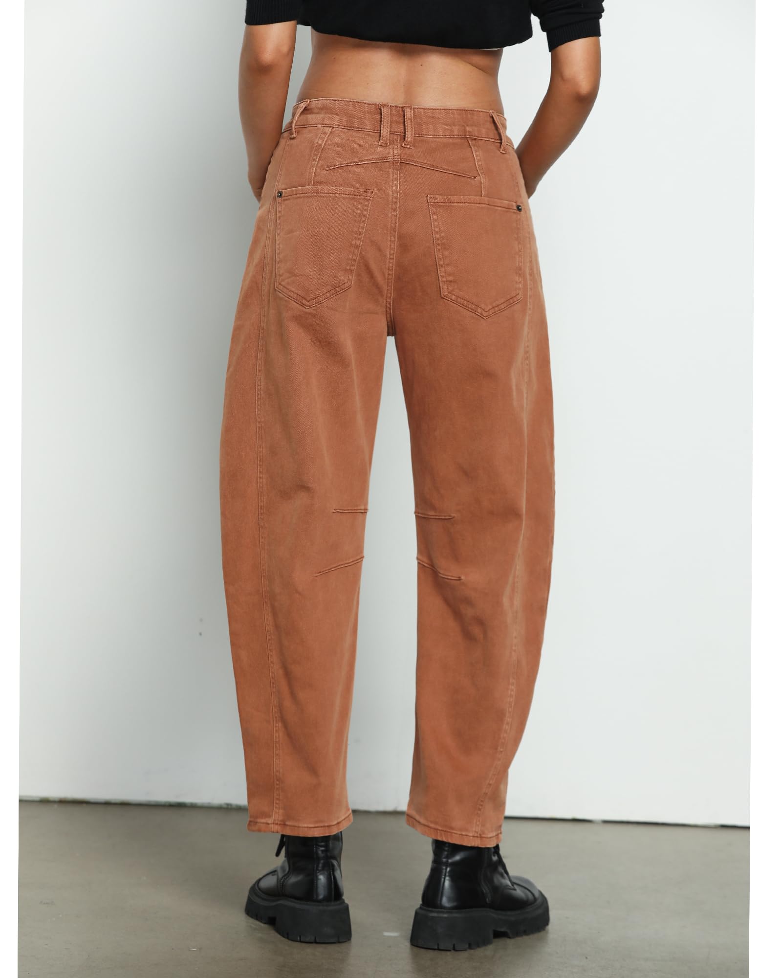 Utyful Barrel Jeans Women Cropped Baggy Trendy High Waisted Distressed Loose Stretch Denim Trouser Jeans with Pockets