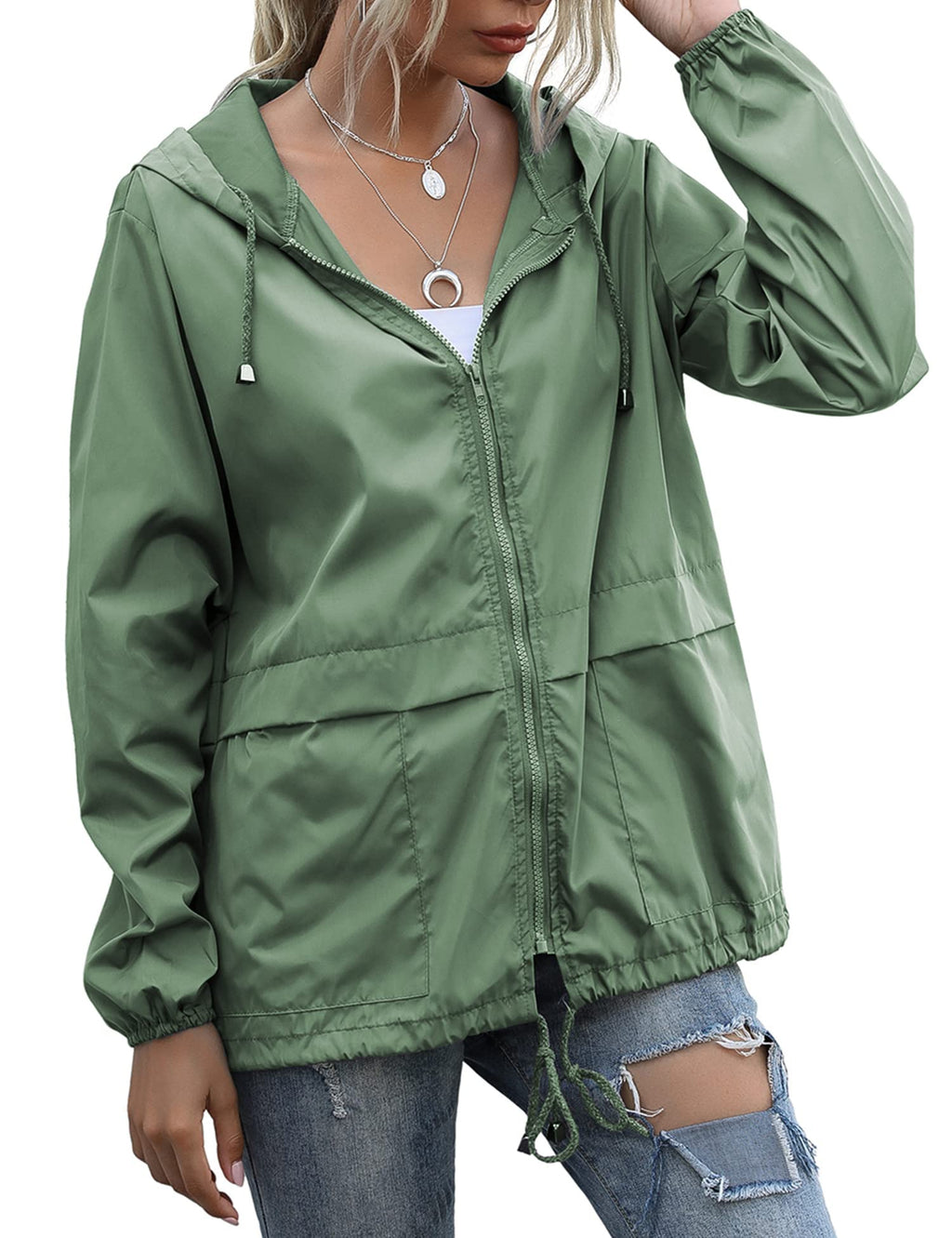 Women's Raincoats Lightweight Waterproof Windproof Adjustable Windbreaker Rain Jackets Hooded with Pockets S-XXL