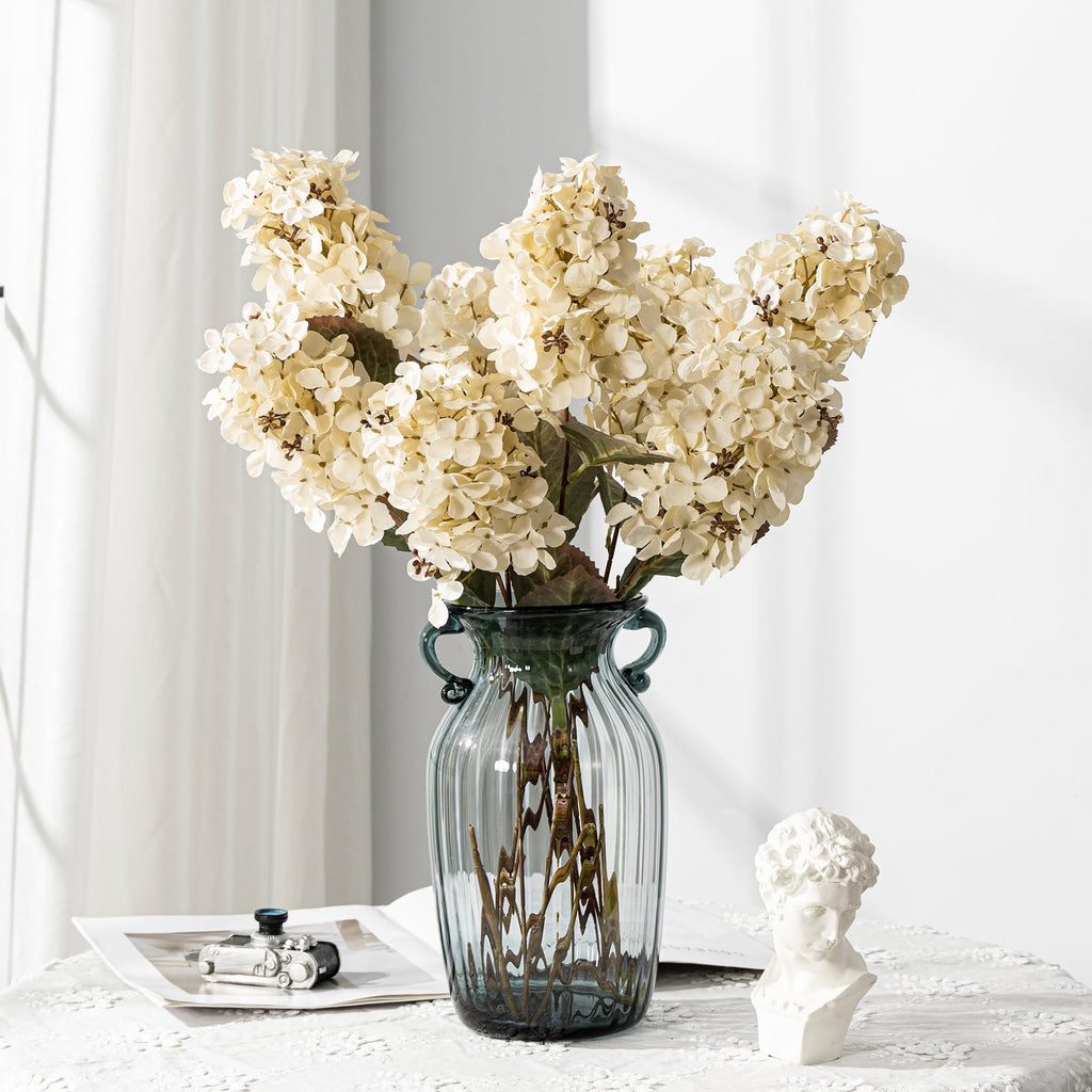 Ttranewsoo Hydrangea Artificial Flowers,Fall Hydrangeas Artificial Flowers,Blue Fake Fall Dried Hydrangea Flowers Decoration,Faux Silk Flower with Stems Winter Decor(Blue 24" 8pcs) Without Vase