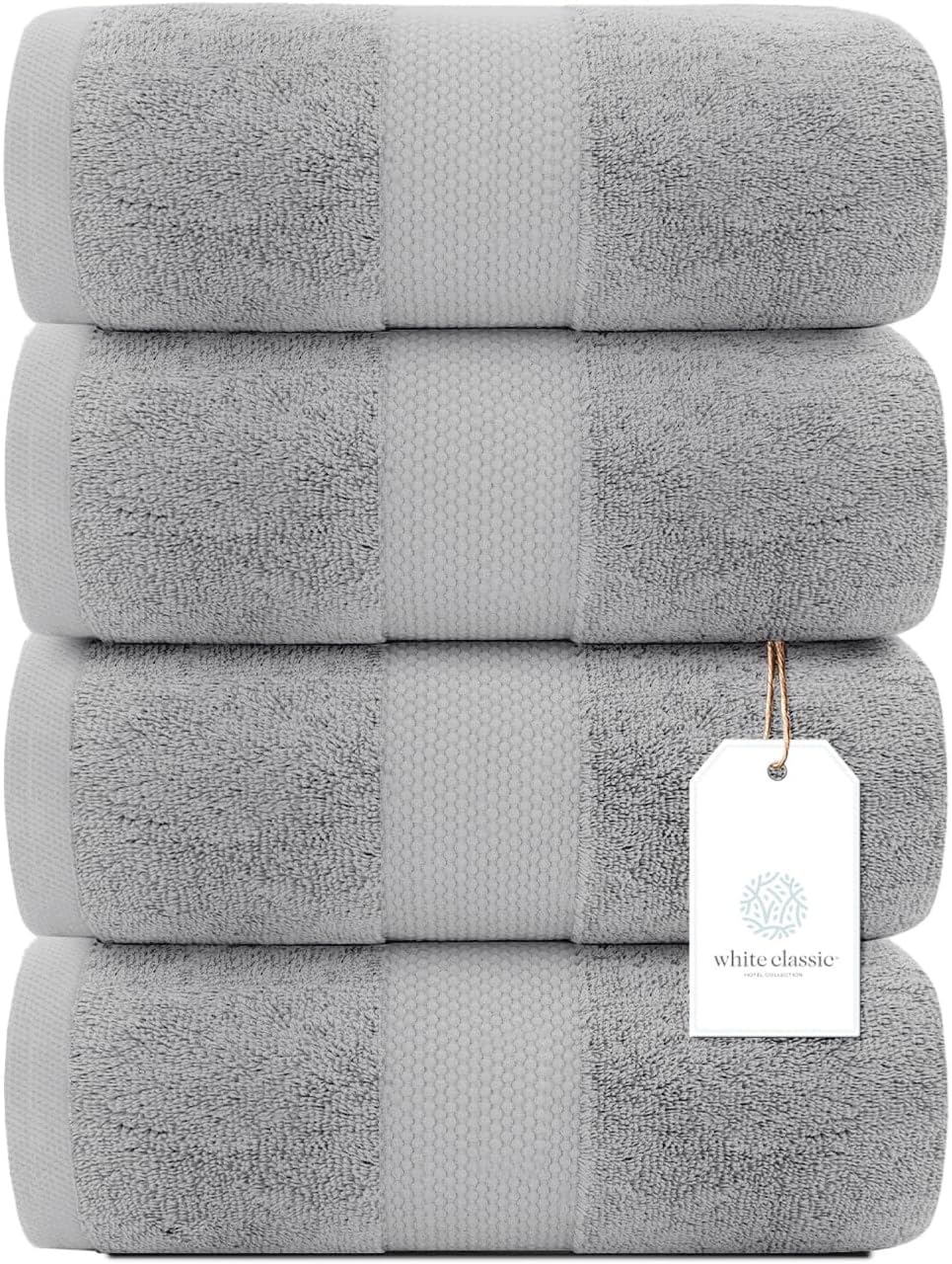 White Classic Luxury Bath Towels Set of 4 Large - 700 GSM Turkish Cotton Ultra Soft Bath Towels 27x54 | Highly Absorbent and Quick Dry | Hotel Towels for Bathroom Luxury, Plush Shower Towels, White