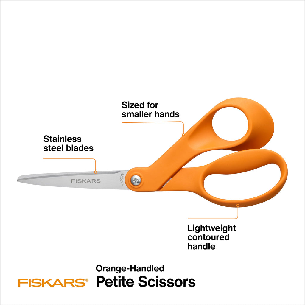 Fiskars 8" Original Orange-Handled Stainless Steel Scissors, Ergonomic and Keeps Material Flat, Sharp All-Purpose Paper and Fabric Scissors for Office, Arts, and Crafts