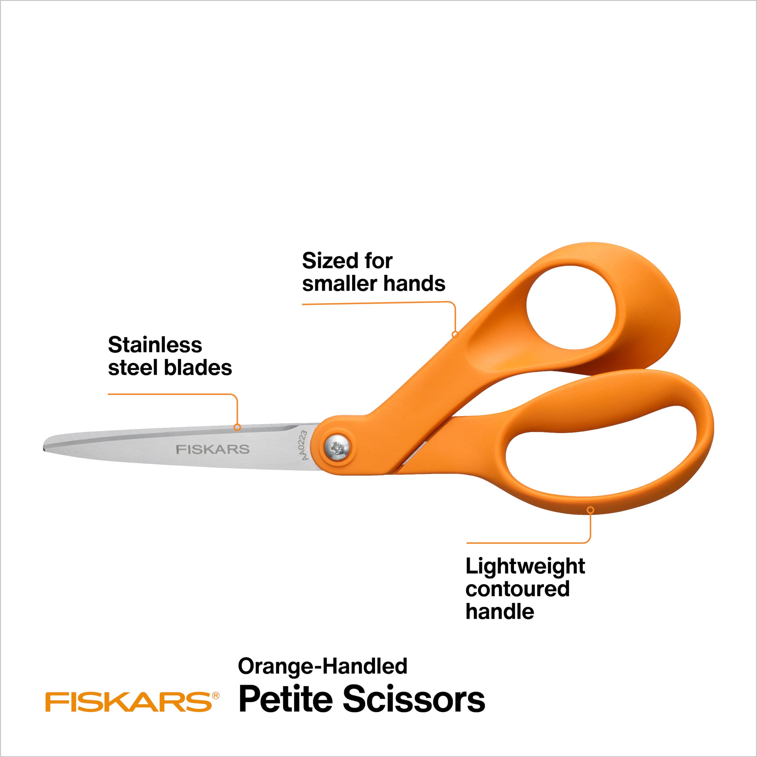 Fiskars 8" Original Orange-Handled Stainless Steel Scissors, Ergonomic and Keeps Material Flat, Sharp All-Purpose Paper and Fabric Scissors for Office, Arts, and Crafts