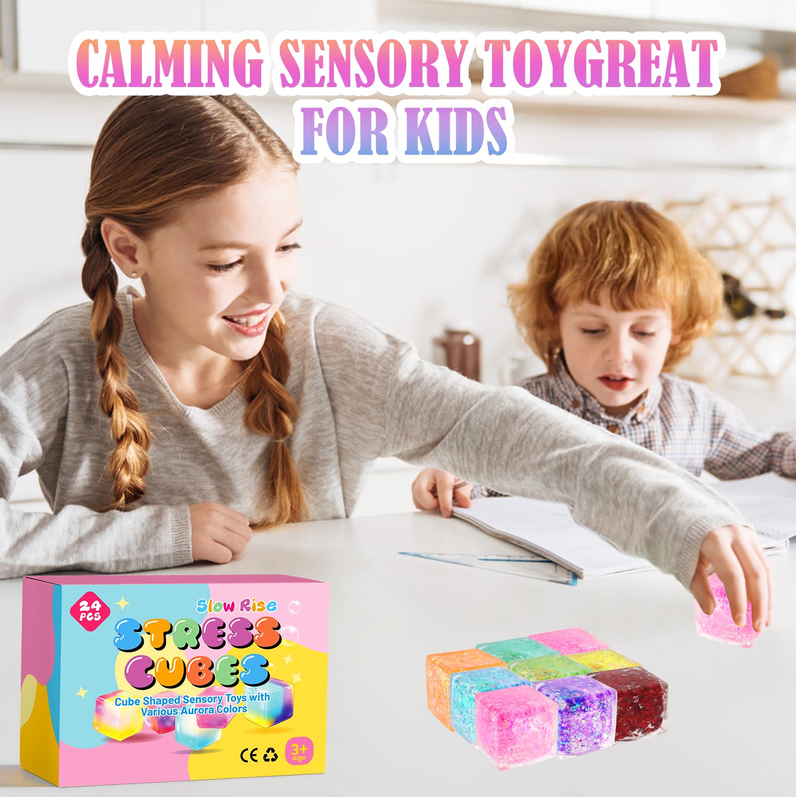 24 Pack Slow Rising Ice Cube Squishy Stress Balls，Stress Cube for Adults Kids , Bulk Taba Squish Fidget Toys, Square Squeeze Toy for Classroom Prizes, Mini Nice Cube Squishy for Party Favors