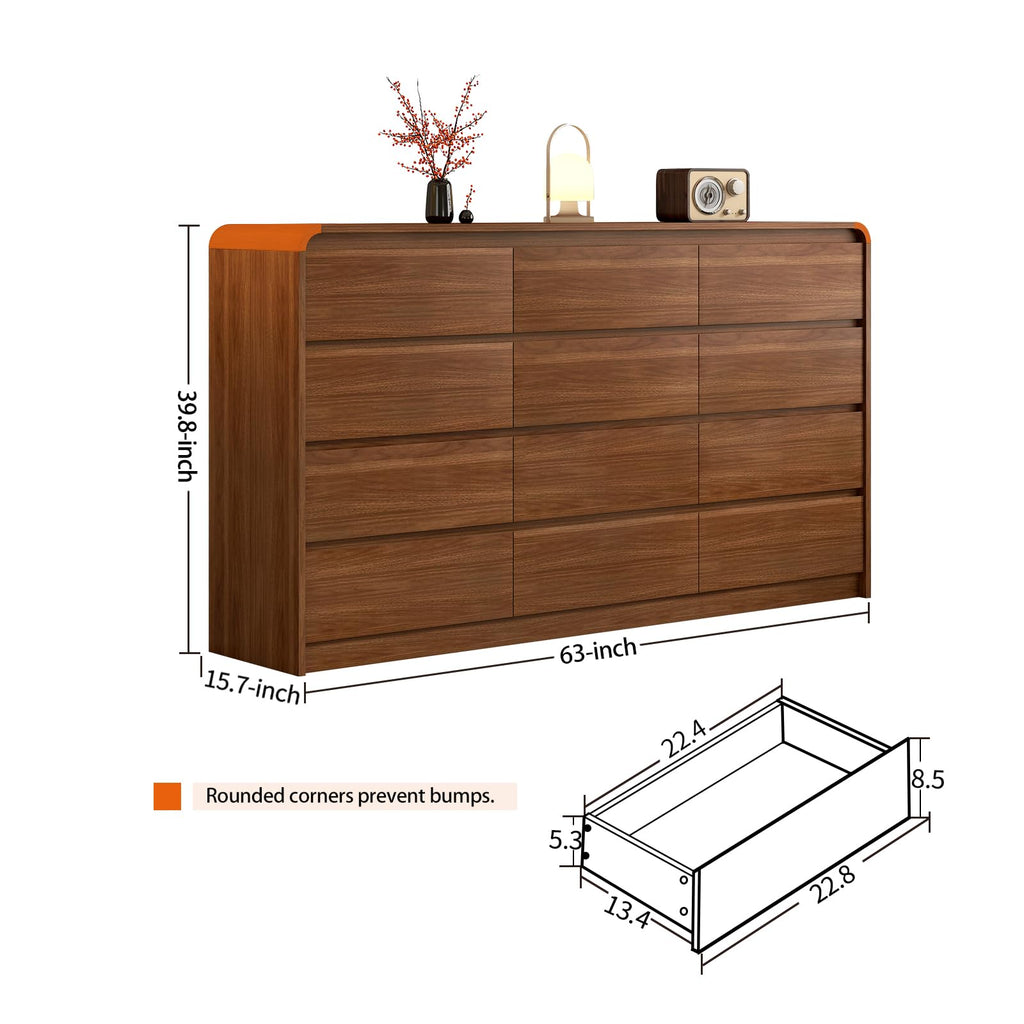 Messenya Modern 6 Drawer Dresser, 47-Inch Wood Chest of Drawers, Curved Anti-Collision Design, Mid-Century Storage Cabinet, Pre-Embedded Slots, for Bedroom, Living Room, TV Stand, Nursery