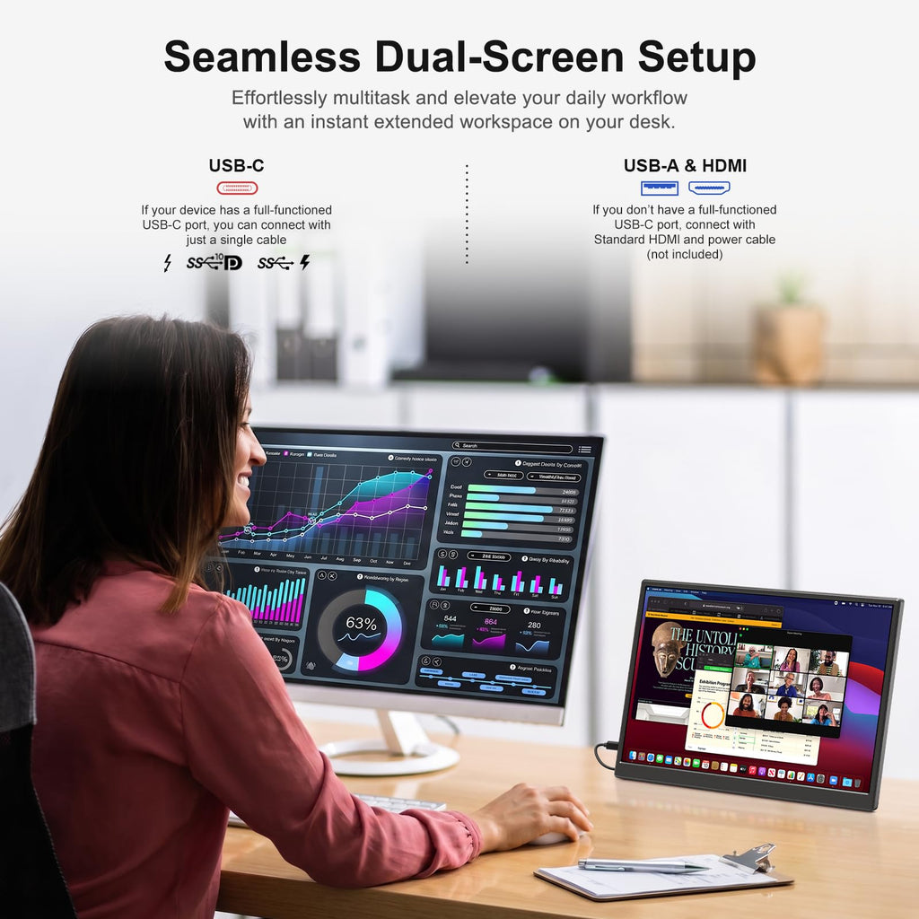 Portable Monitor 15.6 Inch 1080P USB-C HDMI Ultra-Slim Travel Monitor with Kickstand, Compatible with Xbox, Laptop, PC, Mac Phone, PS, Swich IPS Ultra-Thin Zero Frame Gaming Monitor