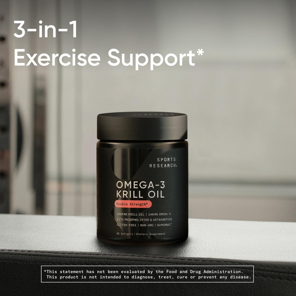 Sports Research Krill Oil Supplement with EPA & DHA Omega 3, Phospholipids & Astaxanthin from Antarctic Krill - Highest Concentration of Krill Oil for Men & Women - 1000mg, 30 Softgel Capsules
