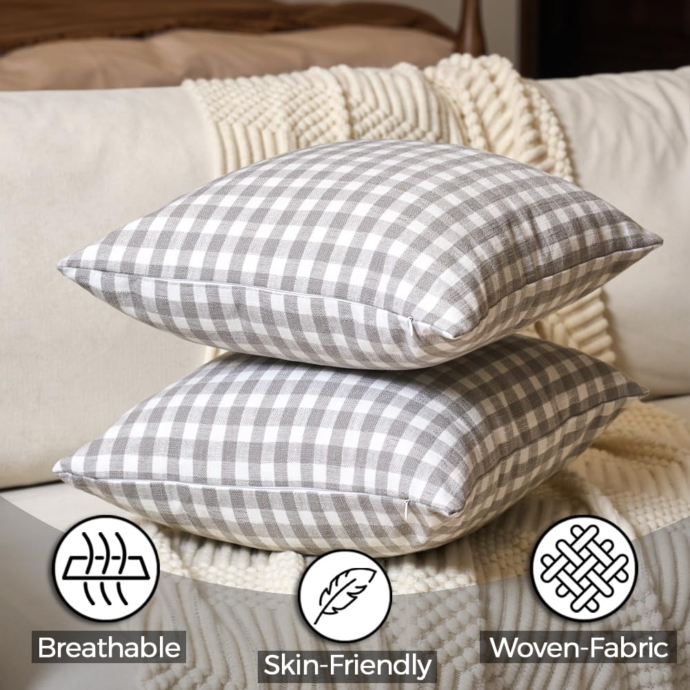 CARRIE HOME Black and White Buffalo Plaid Outdoor Pillow Covers 16x16 Set of 2, 16 x 16 Modern Farmhouse Decor Couch Pillows, Black White Winter Christmas Holiday Plaid Pillows (No Pillow Inserts)