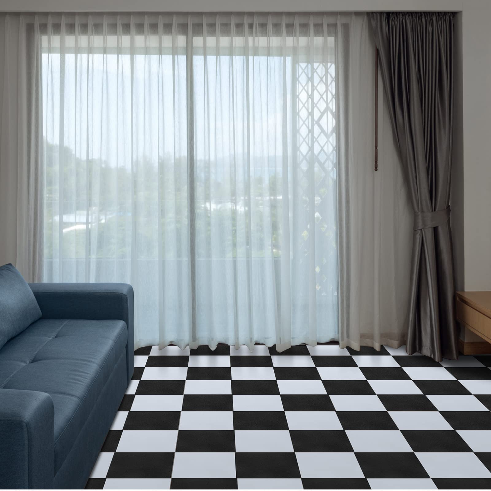 Spiareal 48 Pieces Peel and Stick Floor Tiles Vinyl Flooring 12 x 12 Inch Stick on Floor Tile Self Adhesive Waterproof DIY for Bathroom Kitchen Bedroom Living Room(Black Marble)