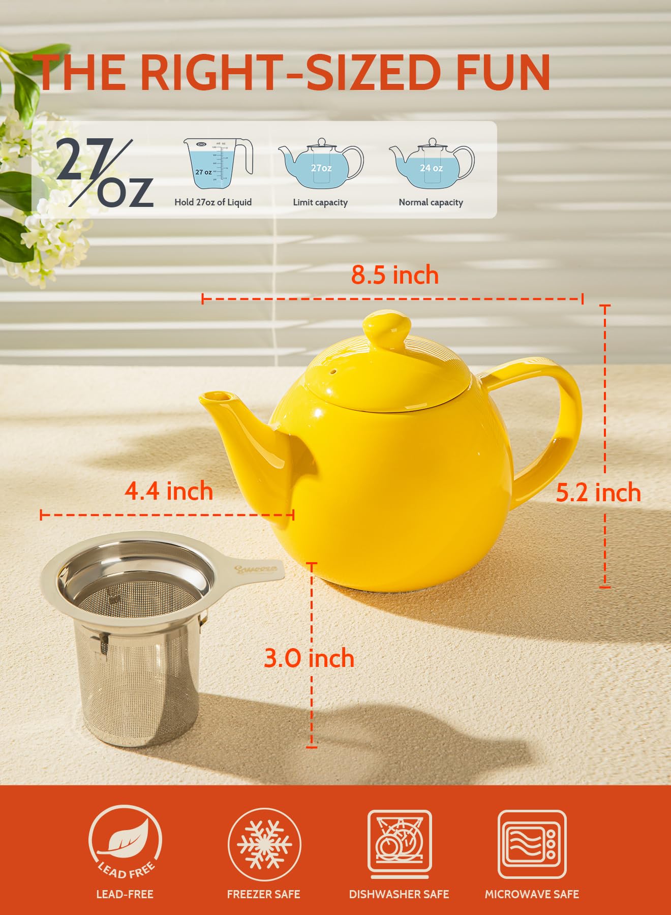 Sweese Porcelain Teapot 27 oz with Infuser for Loose Leaf Tea, Bluish Grey