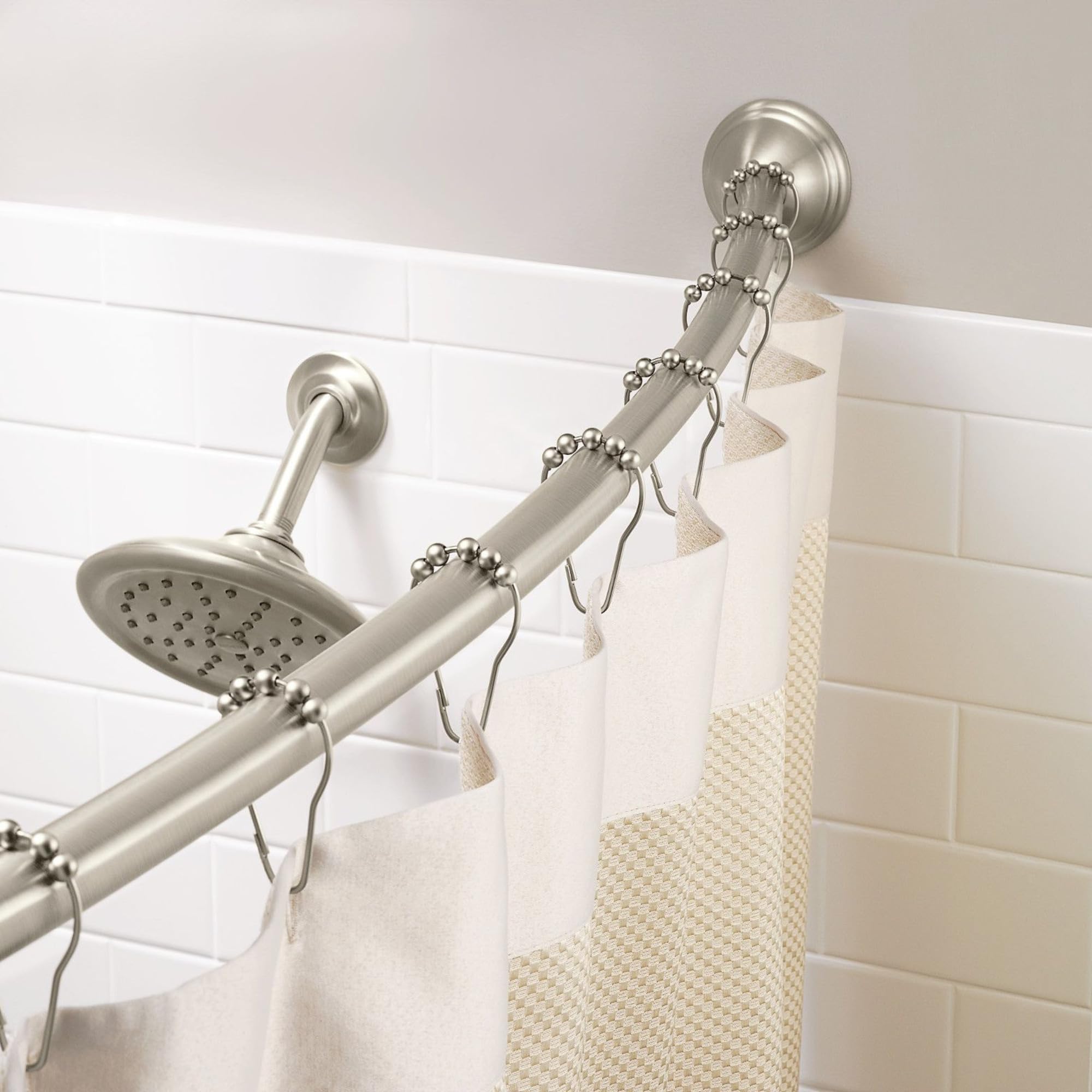 Moen Brushed Gold 54 to 72-Inch Adjustable Single Curved Shower Rod, Wall Mounted Permanent Curtain Bar for Bathroom, CSR2160BG