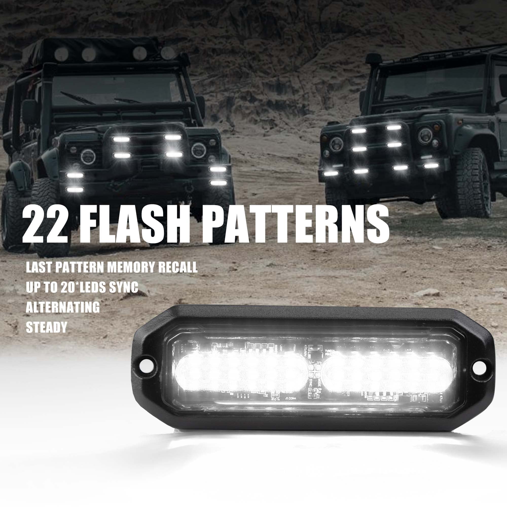 WINECO Amber led strobe lights for trucks 8pcs 12-LED Surface Mount Flashing Strobe Lights kit for Trucks Car Vehicles LED Mini Grille Grill Strobe Light Head Emergency Hazard Warning lights
