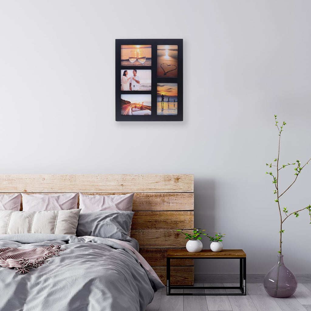 4x6 2-Opening Collage Frame Black Wood | Two 4x6 openings, shatter-resistant glass, tabletop & wall mount