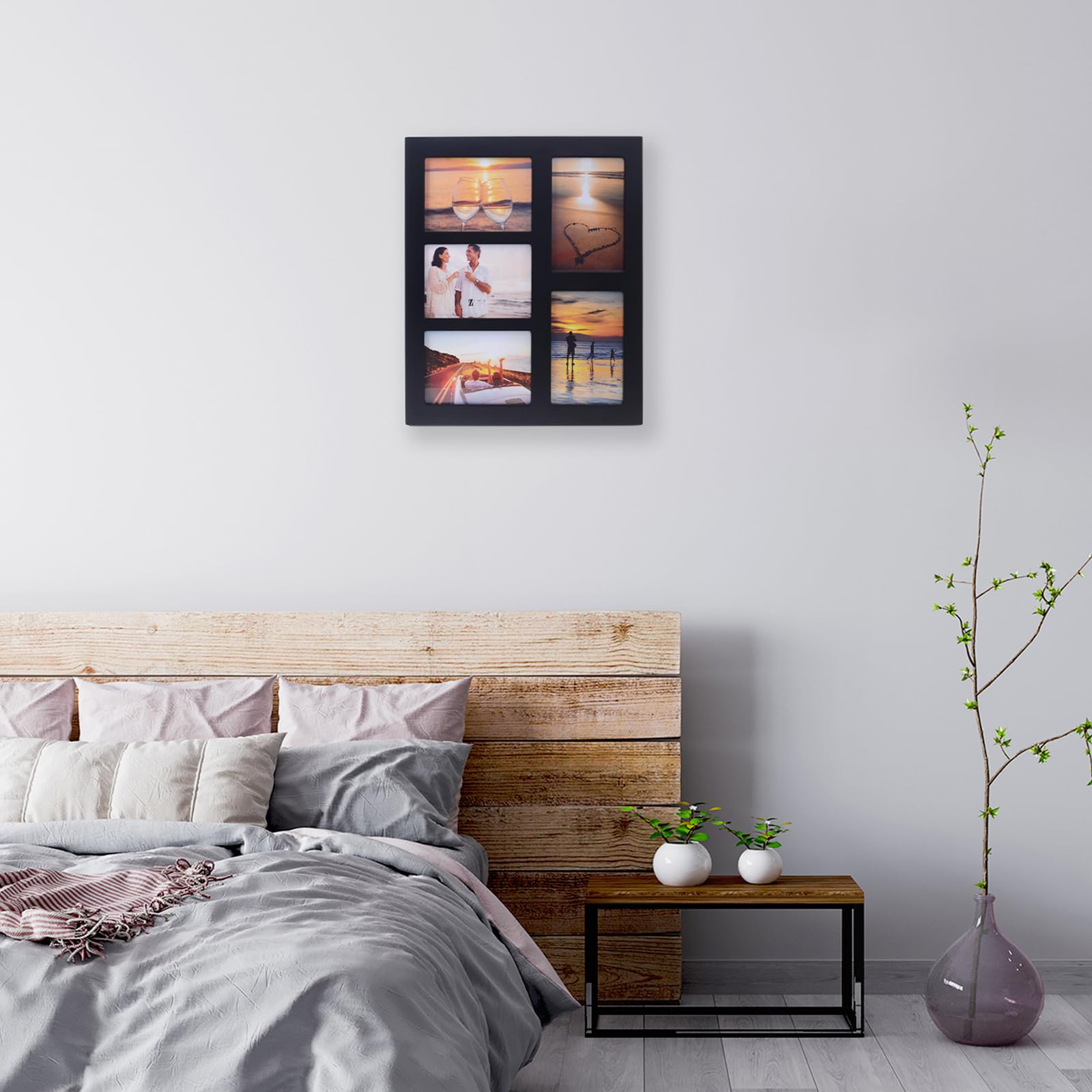 4x6 2-Opening Collage Frame Black Wood | Two 4x6 openings, shatter-resistant glass, tabletop & wall mount