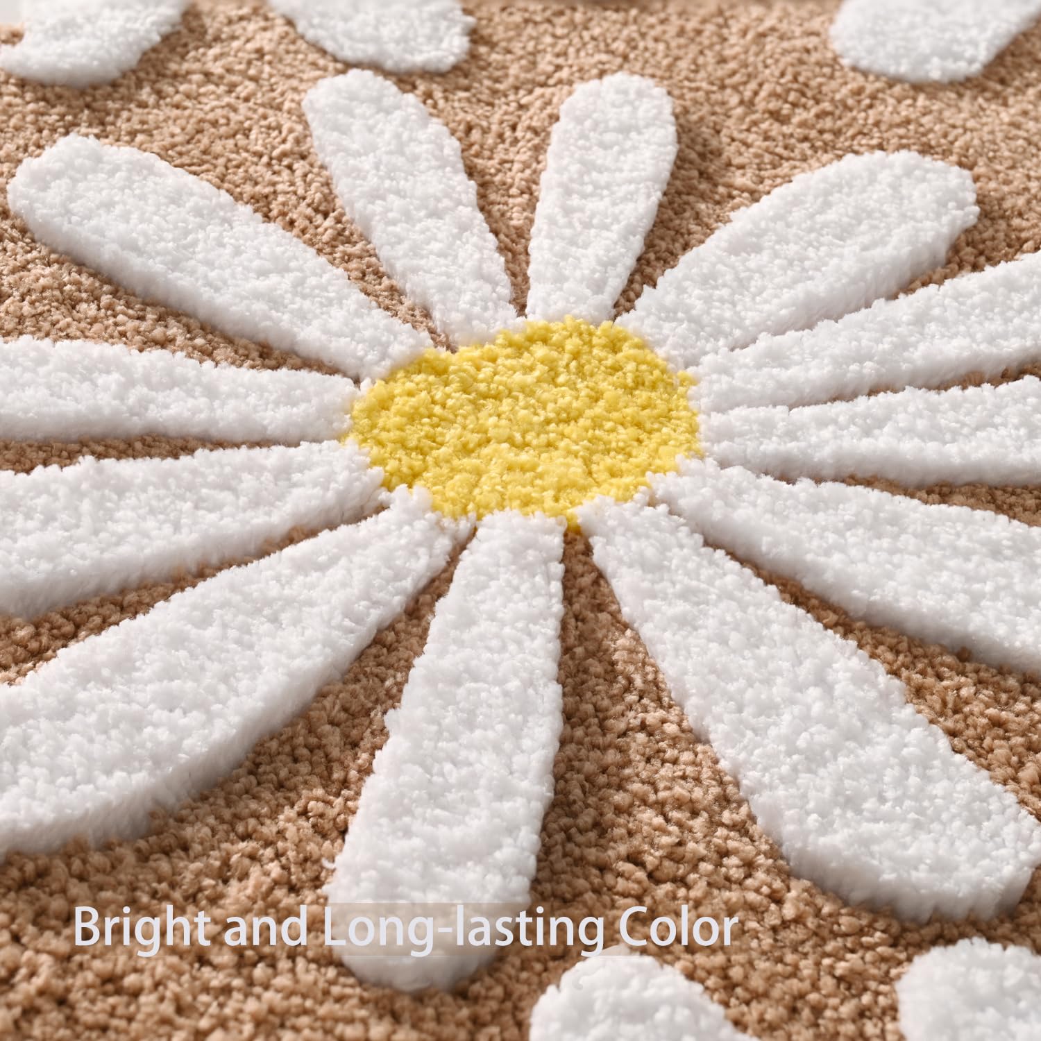 QJHOMO Beige Bathroom Rugs Cute Daisy Bath Mat White and Yellow Flower Decor Rug Non Slip Floor Carpet Microfiber Bathmat Super Absorbent Machine Washable Bathtub Mats for Shower (16x24 inch)