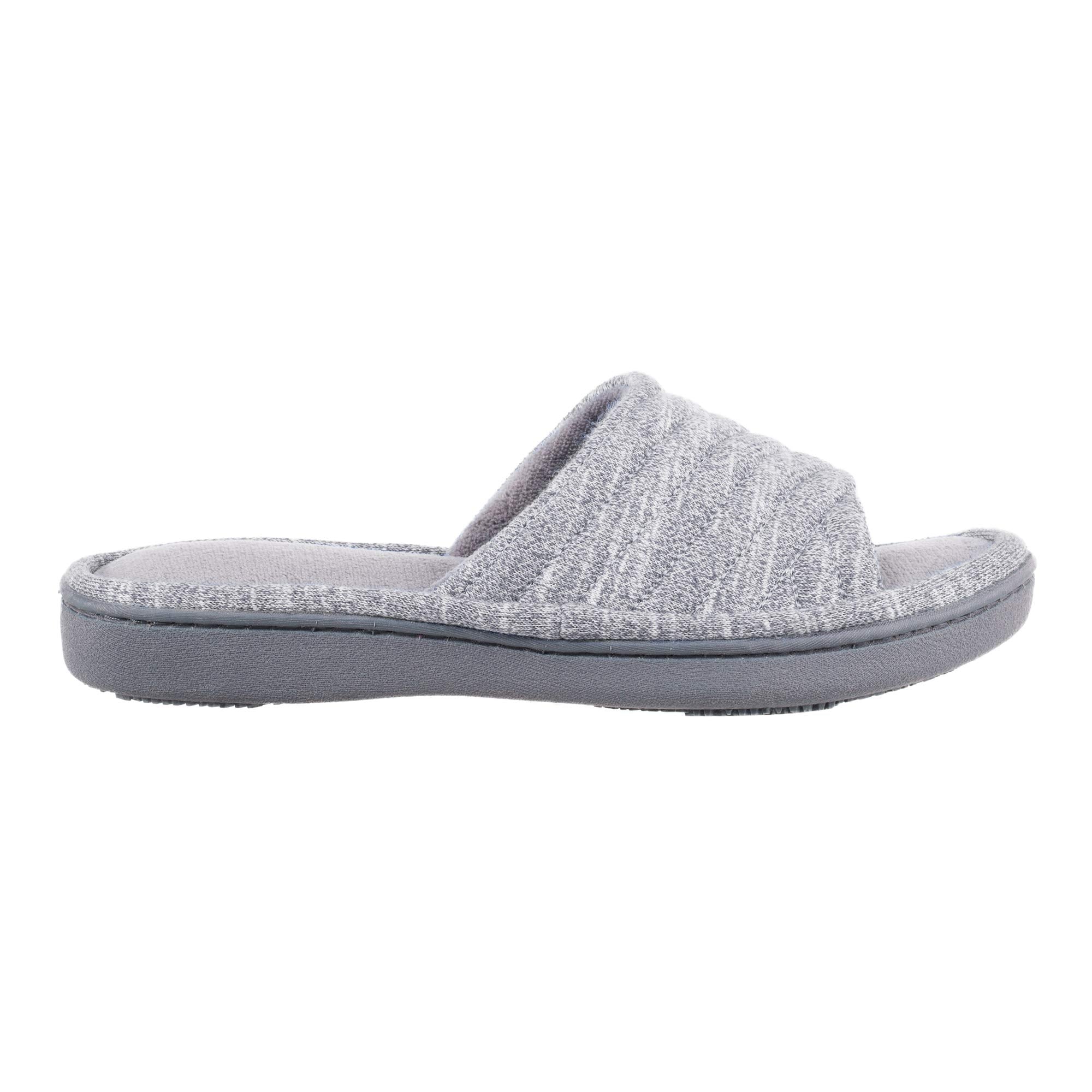 Isotoner Women's Premium Knit Slide Slippers - Moisture-Wicking Lining, Rubber Indoor/Outdoor Sole - Machine Washable House Shoes
