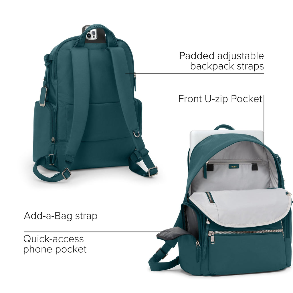 TUMI - Voyageur Celina Backpack - Women's Work and Travel Bag - 16.0" X 10.6" X 6.5" - Holds Up to 16" Laptop - Black & Gold Hardware