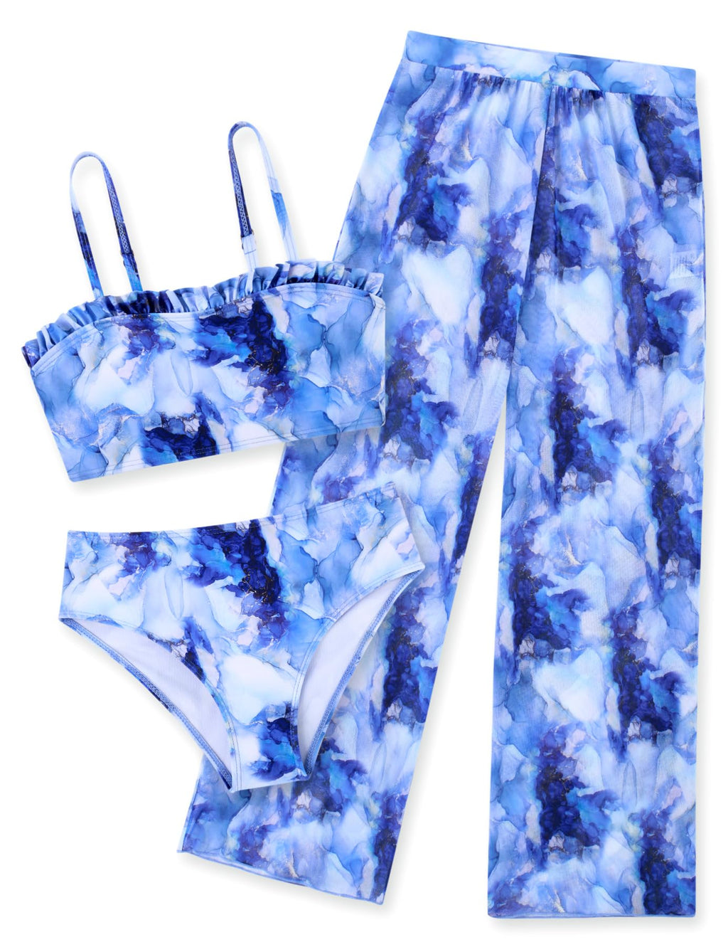 Vogseek 6-16T Girls 3 Pieces Bikini Bathing Suit with Rash Guard Pants Quick Dry Swimwear Cover-Up Sets