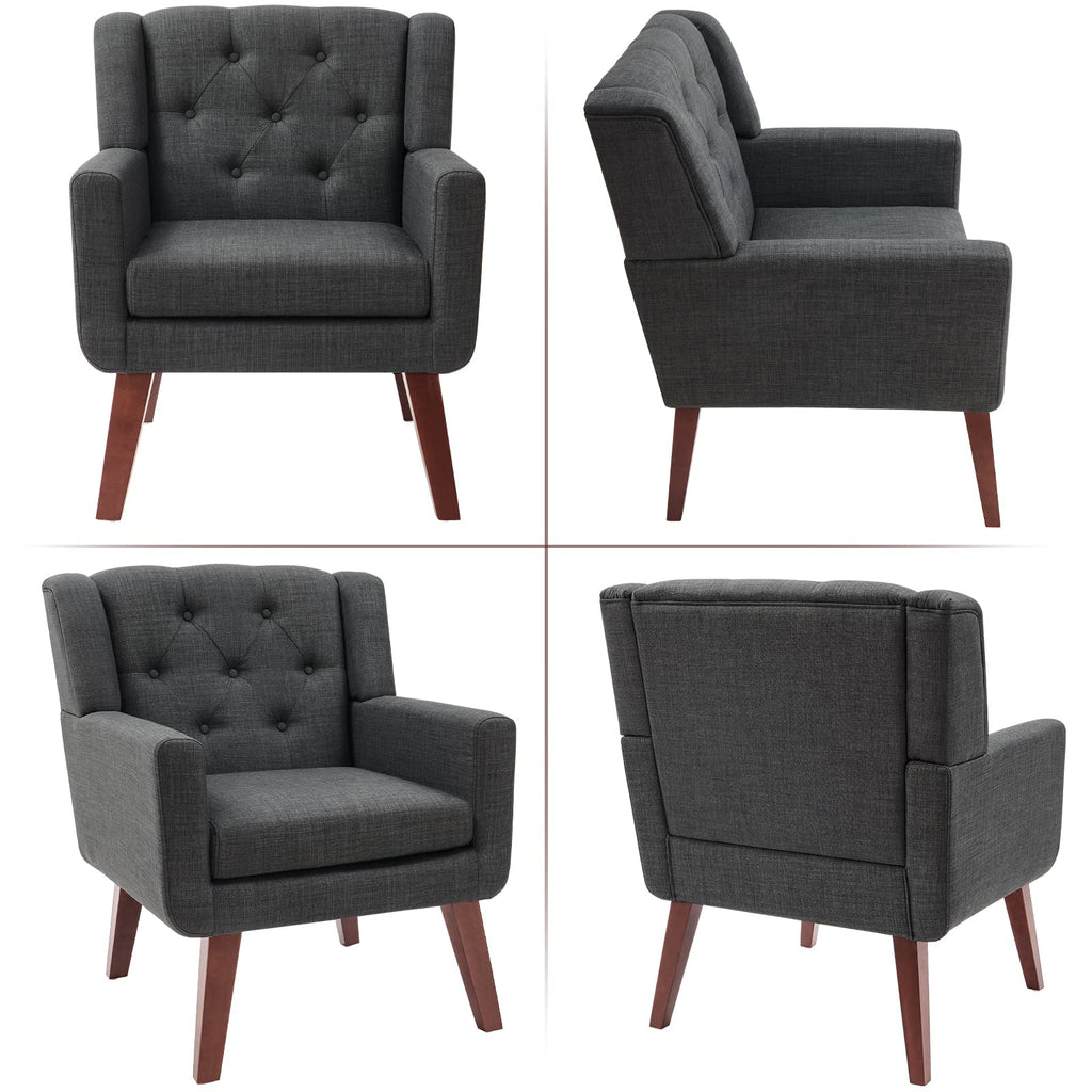 Living&Giving Accent Chair Button-Tufted Upholstered Living Room Chairs Comfy Reading Mid Century Modern with Linen Fabric Lounge Arm for Bedroom (Beige) 29.33D x 28.94W x 34.65H Inch