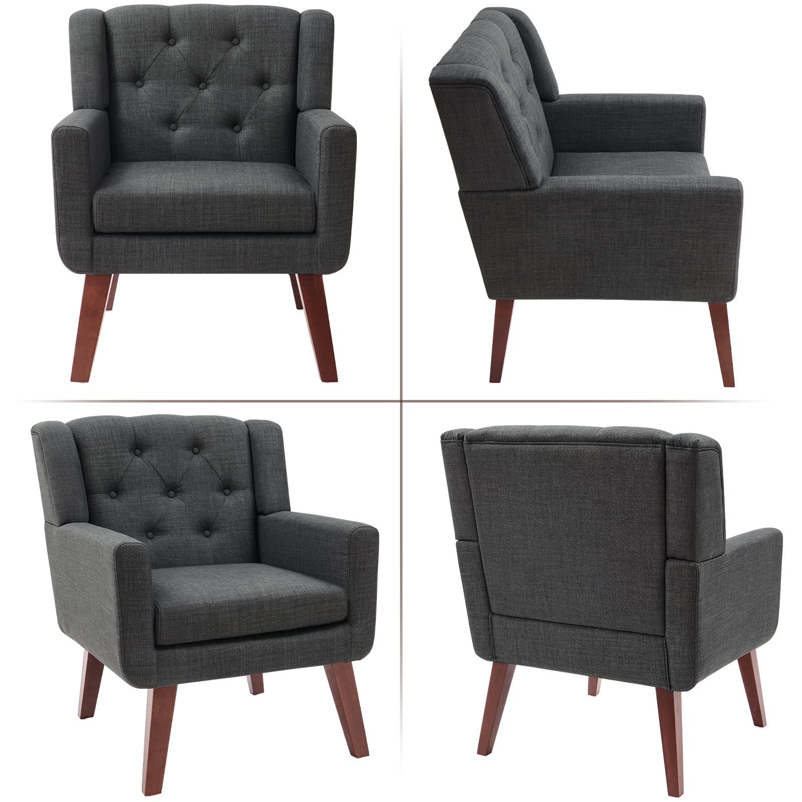 Living&Giving Accent Chair Button-Tufted Upholstered Living Room Chairs Comfy Reading Mid Century Modern with Linen Fabric Lounge Arm for Bedroom (Beige) 29.33D x 28.94W x 34.65H Inch