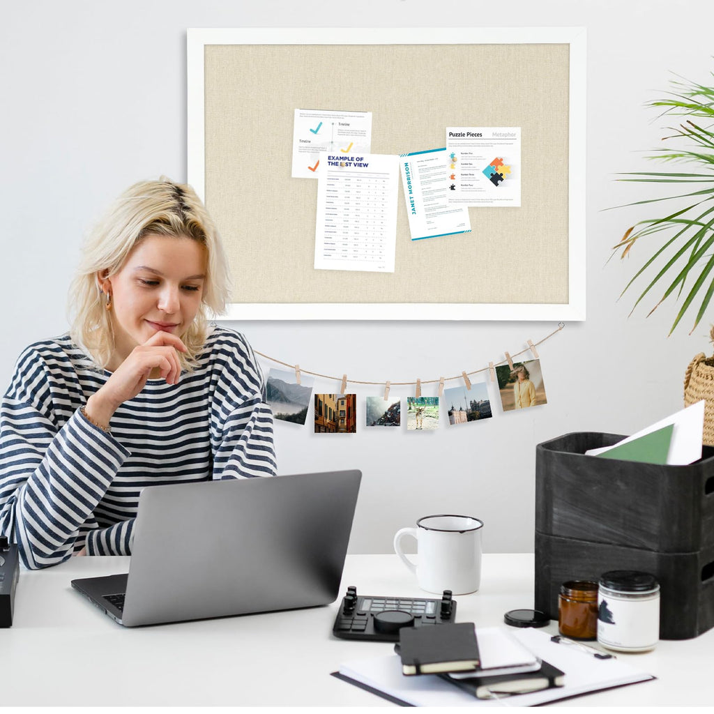 DOLLAR BOSS Black Cork Board with Linen Double-Sided 16''X 12'', Black Cork Boards for Walls, Wood Frame Bulletin Board Hanging Pin Board, Cork Board for Office Home School 1-Pack