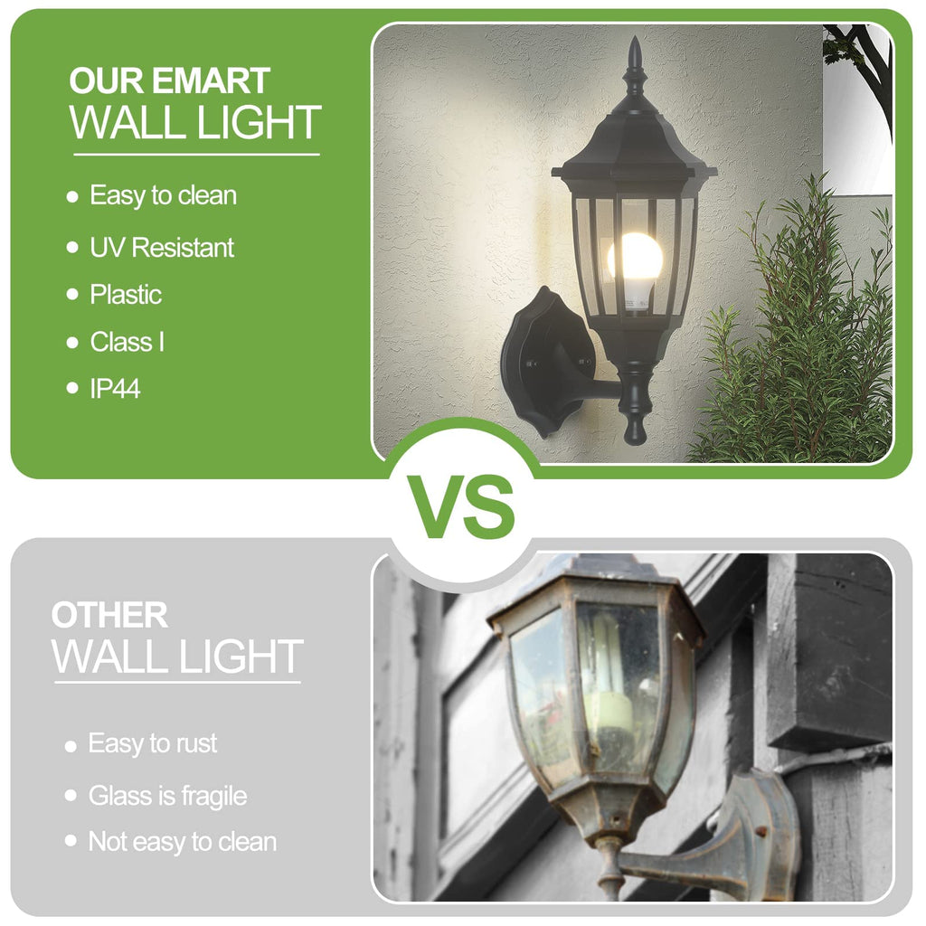 EMART Dusk to Dawn Plastic Outdoor Wall Light Fixtures with Bulbs, Waterproof and Anti-Corrosion Porch Sconces, Exterior Lanterns Wall Mount Lamp for Outside, Garage, Front Door, Patio, 1 Pack, Black