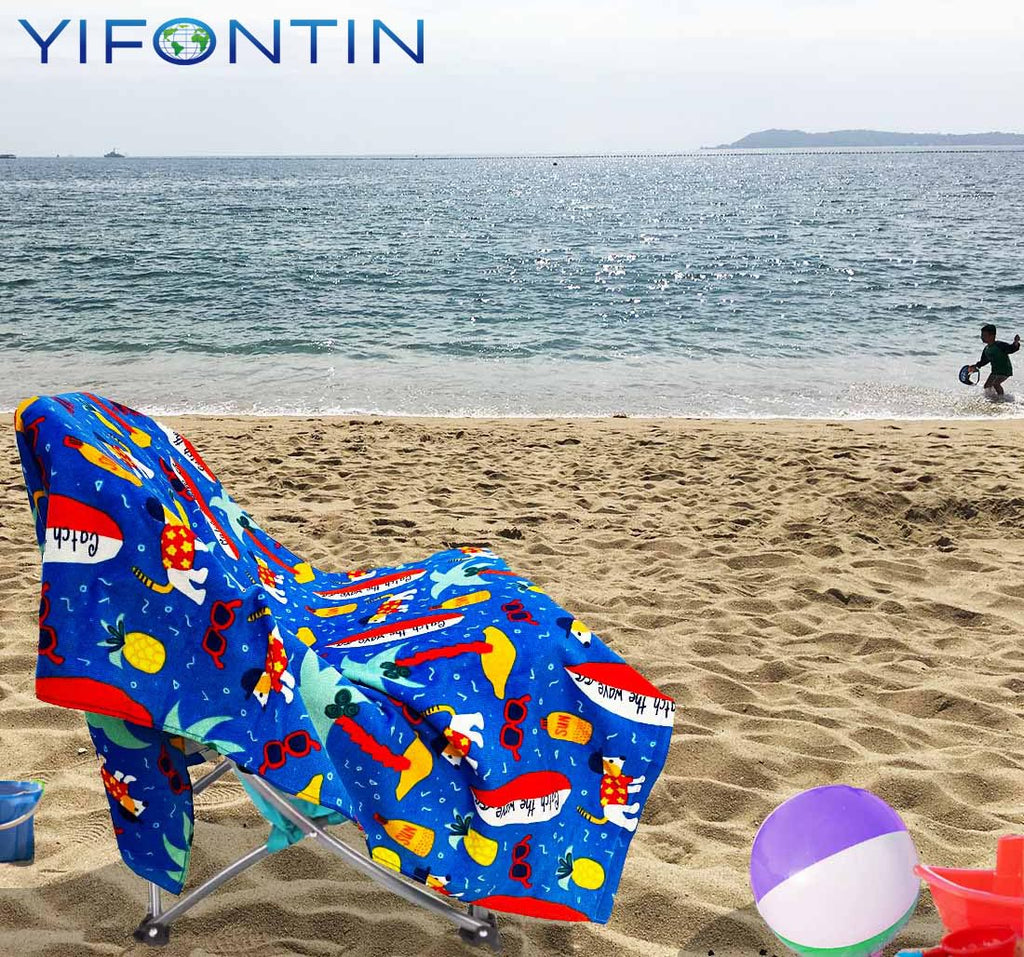Kids Beach Towel Velour Terry Blanket Throw 100% Cotton Super Soft Absorbent 25.5X51 inches for Bath Swimming Sports Camping Holiday Picnic, Bus Coconut Parasol Lounge Audio Player.
