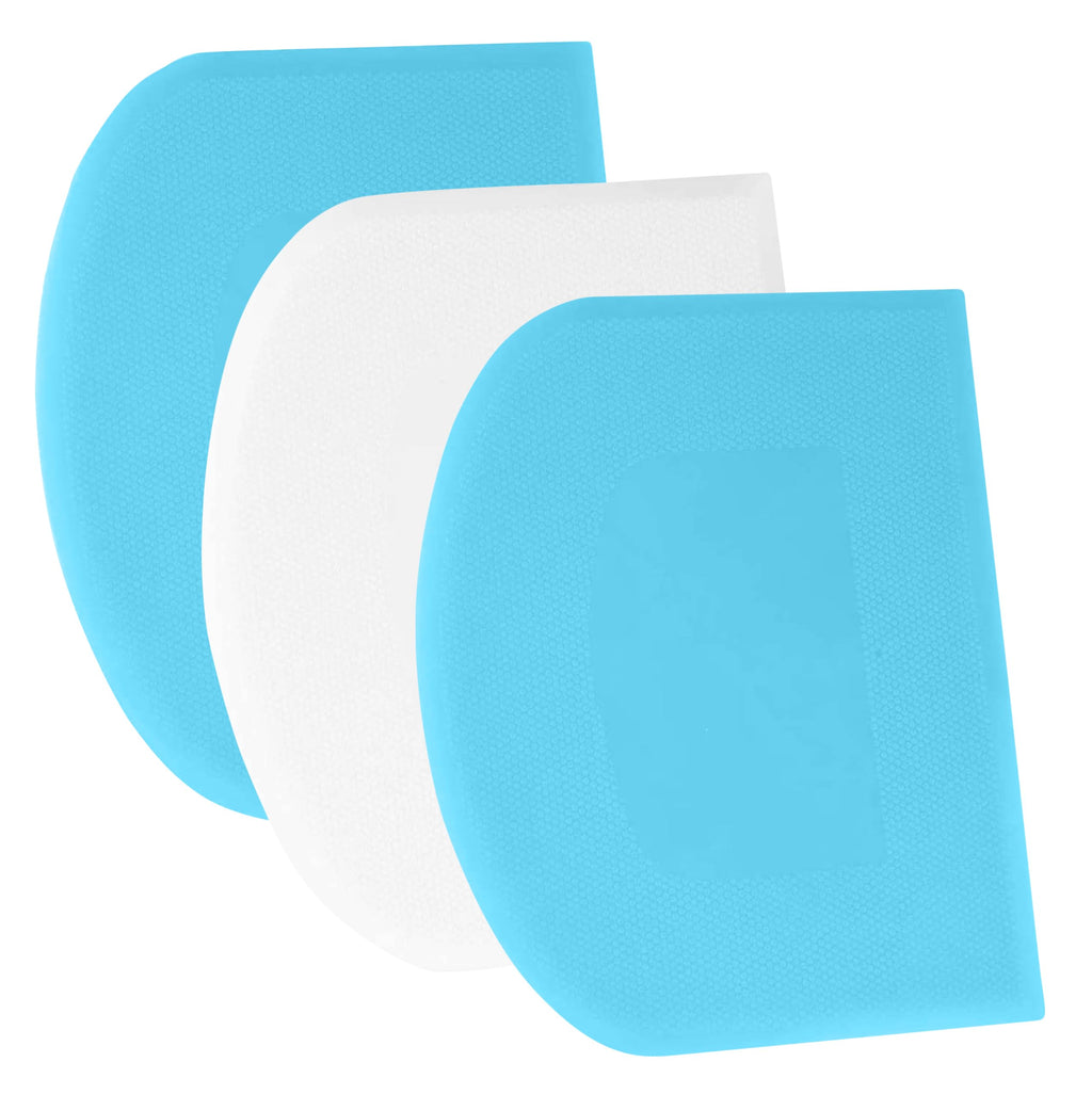 SURDOCA Dough Scraper Bench Scraper - 3P 4.7x3.7" Plastic Flexible Bowl Scraper, Sharp Edge & Angles Cake Scraper. Non-Slip Bakeware Decorating Tools Sculpting & Modeling Tools - Blue+White+Pink