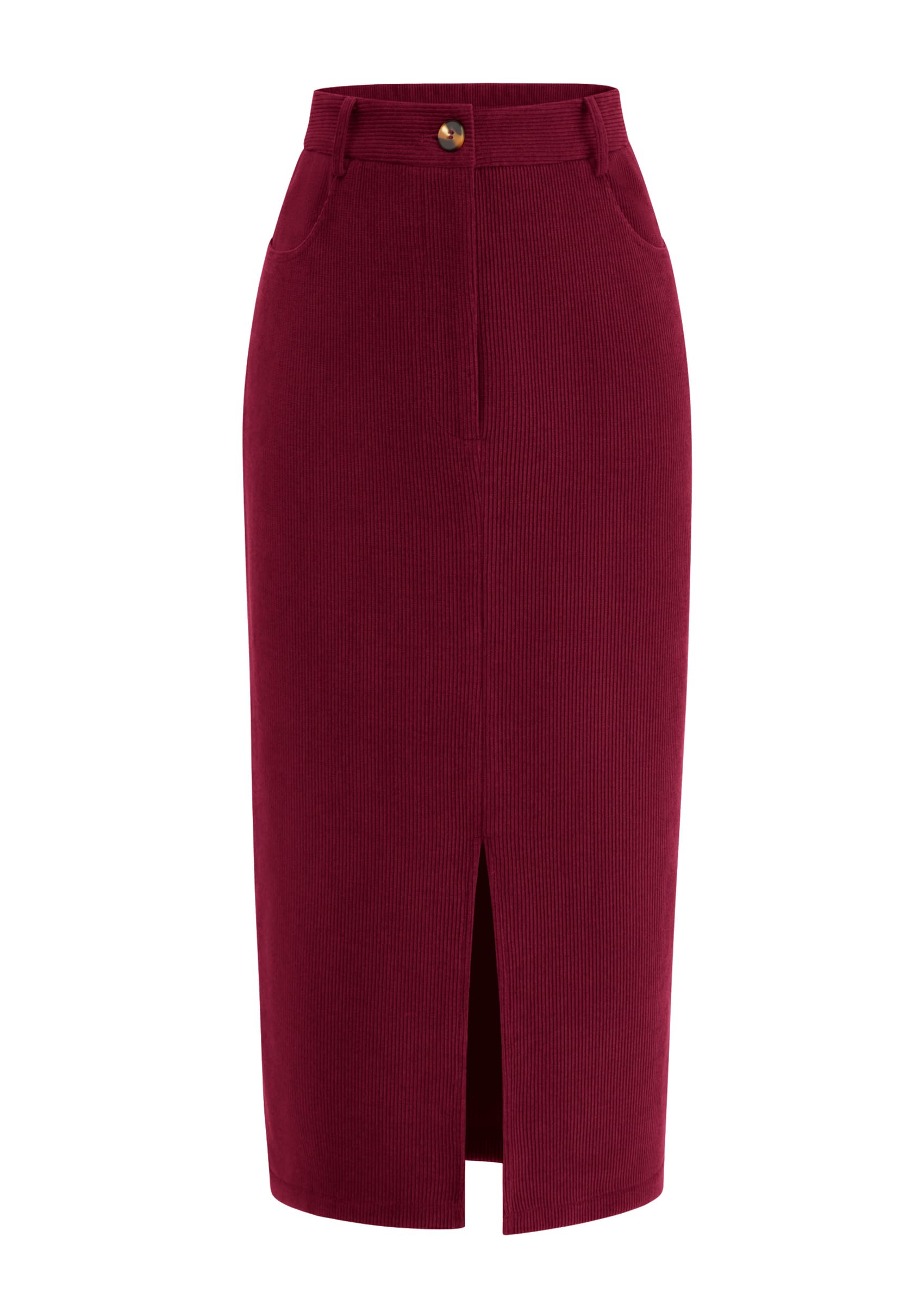PRETTYGARDEN Corduroy Skirt Women Fall Midi Pencil Skirts | High Waisted Fashion Bottoms, Trendy Front Slit, Pockets, Comfy Dressy Clothes for Winter Casual Outings, Date Nights & Work
