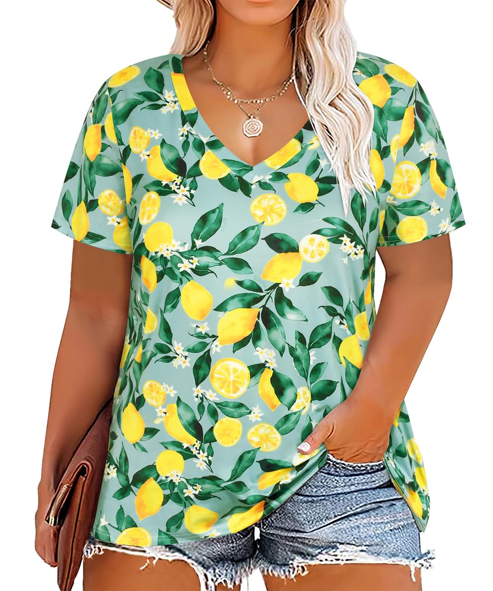 CARCOS Womens Plus Size Tops Short Sleeve Shirts V Neck Tunic Floral/Aniaml Blouses XL-5X