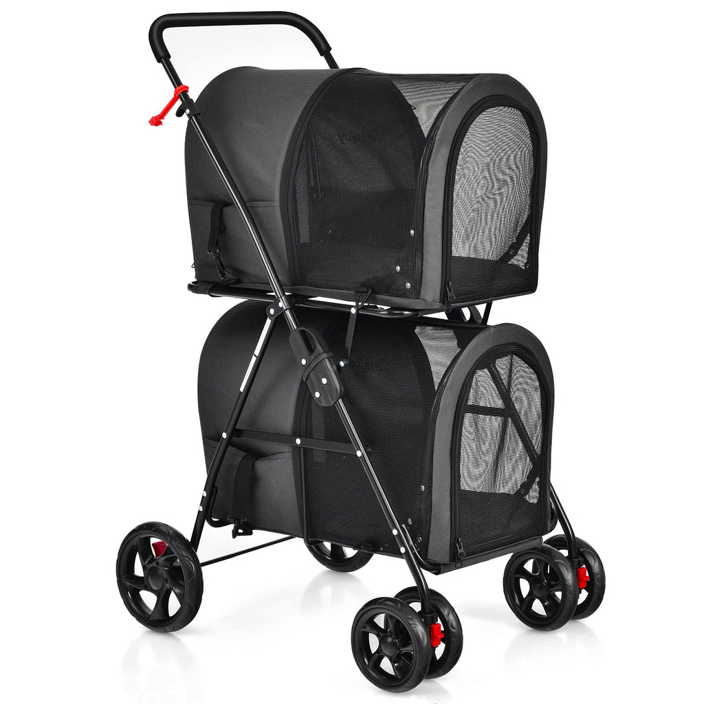 Giantex Double Pet Stroller with 2 Detachable Carrier Bags, Safety Belt, 4 Lockable Wheels, Folding Cat & Dog Stroller for Small Medium Pets, Cats Dogs Puppy Travel Strolling Cart (Beige)