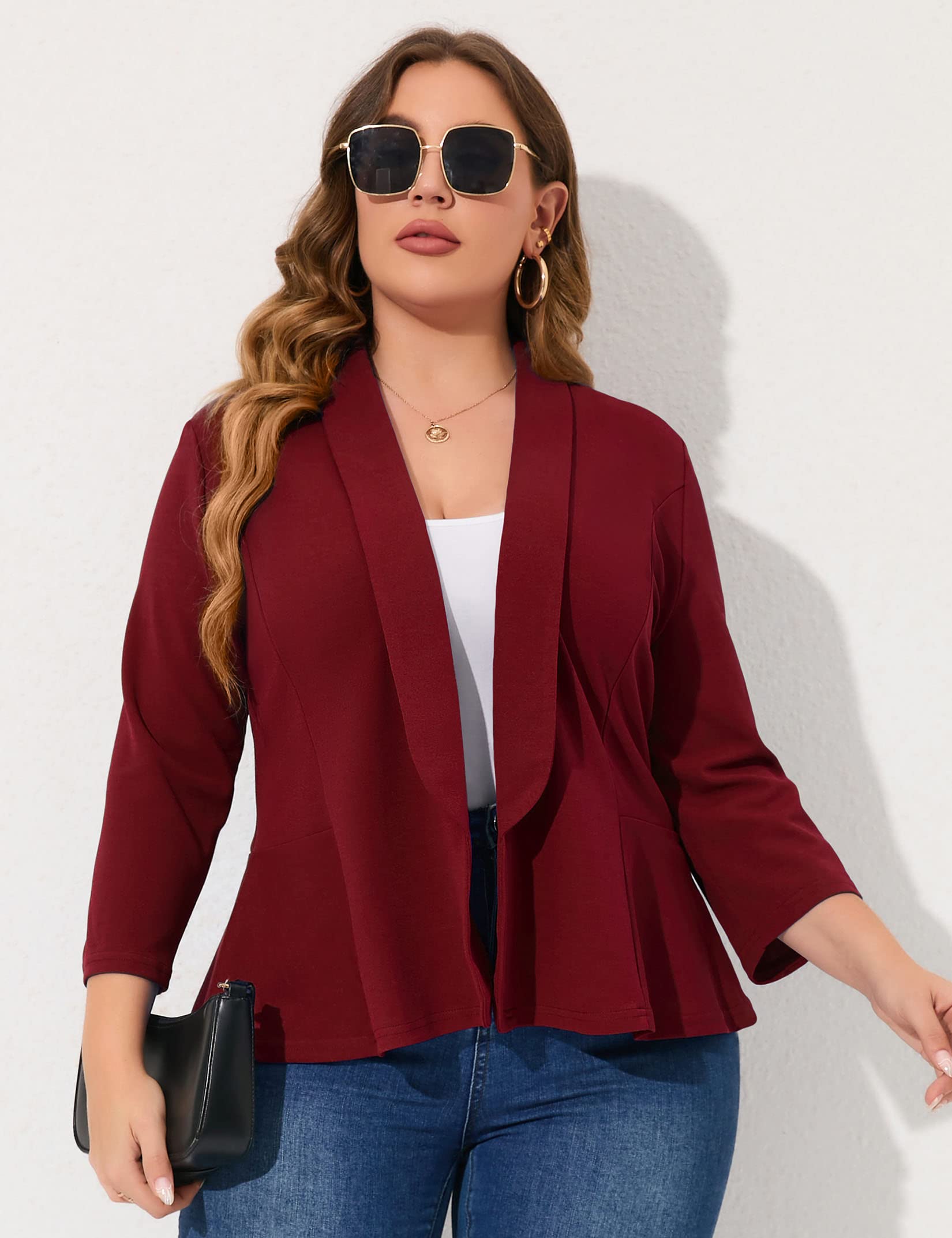 KOJOOIN Women Plus Size Casual Blazer Open Front Long Sleeve Work Office Cardigan Jackets