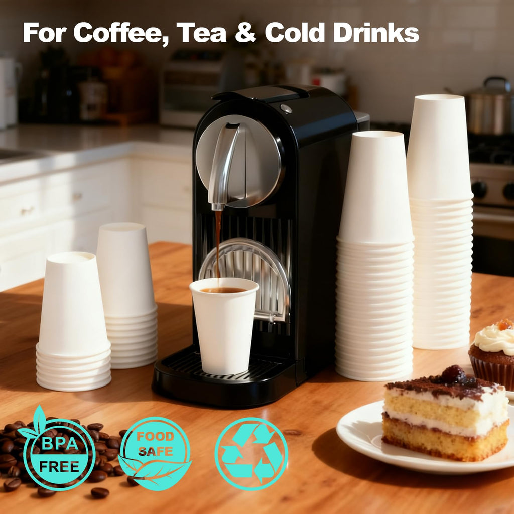 16 oz 100 Pack Corrugated Ripple Wall Disposable Coffee Cups with Lids and Straws, Heavy Duty Insulated Cups for Hot Beverage or Cold Drinks, Bulk for Restaurants, Offices, Coffee Shops(Black)