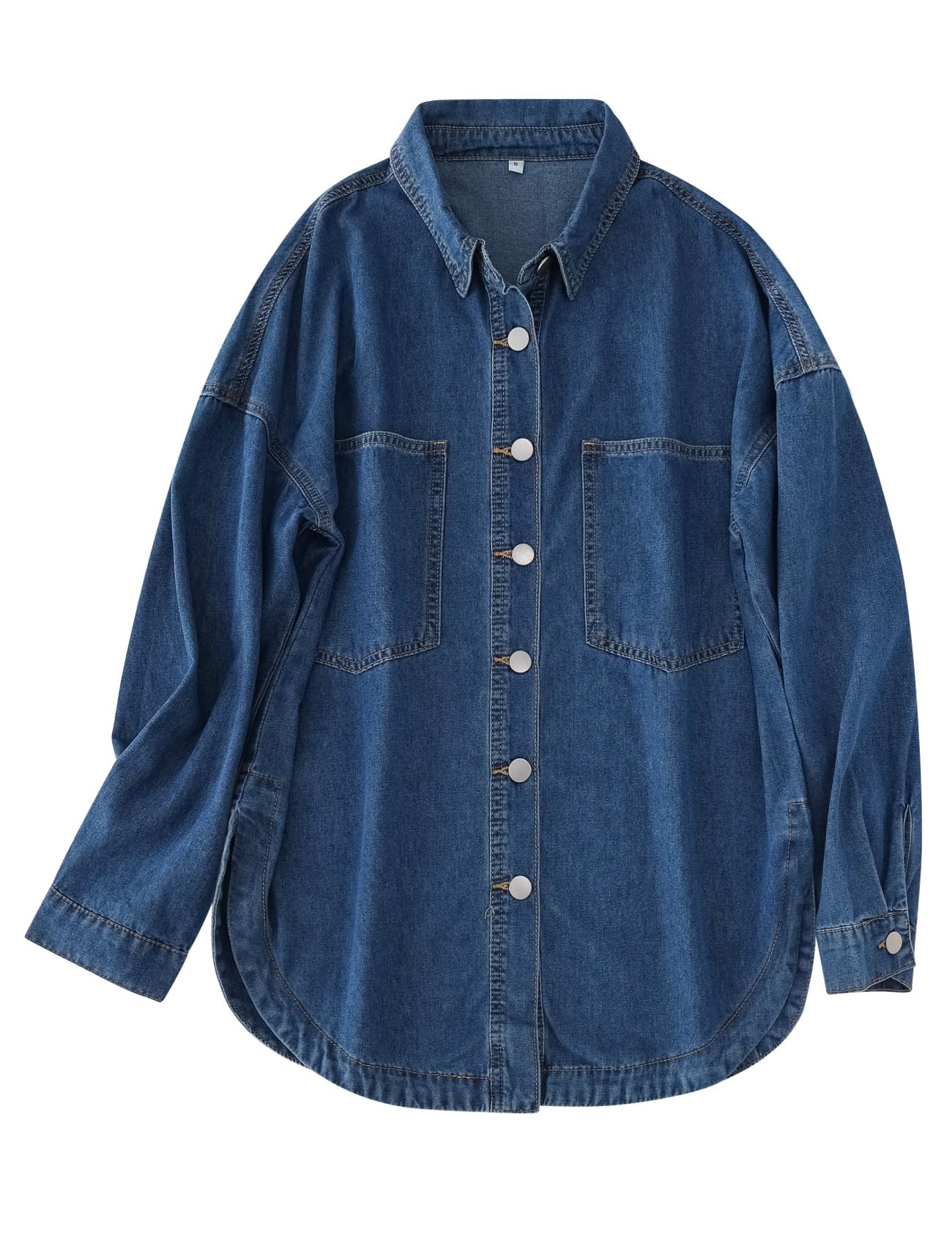 LifeShe Women Denim Shirt Jean Jacket Oversize Button Down Shirt Long Sleeve Jean Tops Trendy Shackets