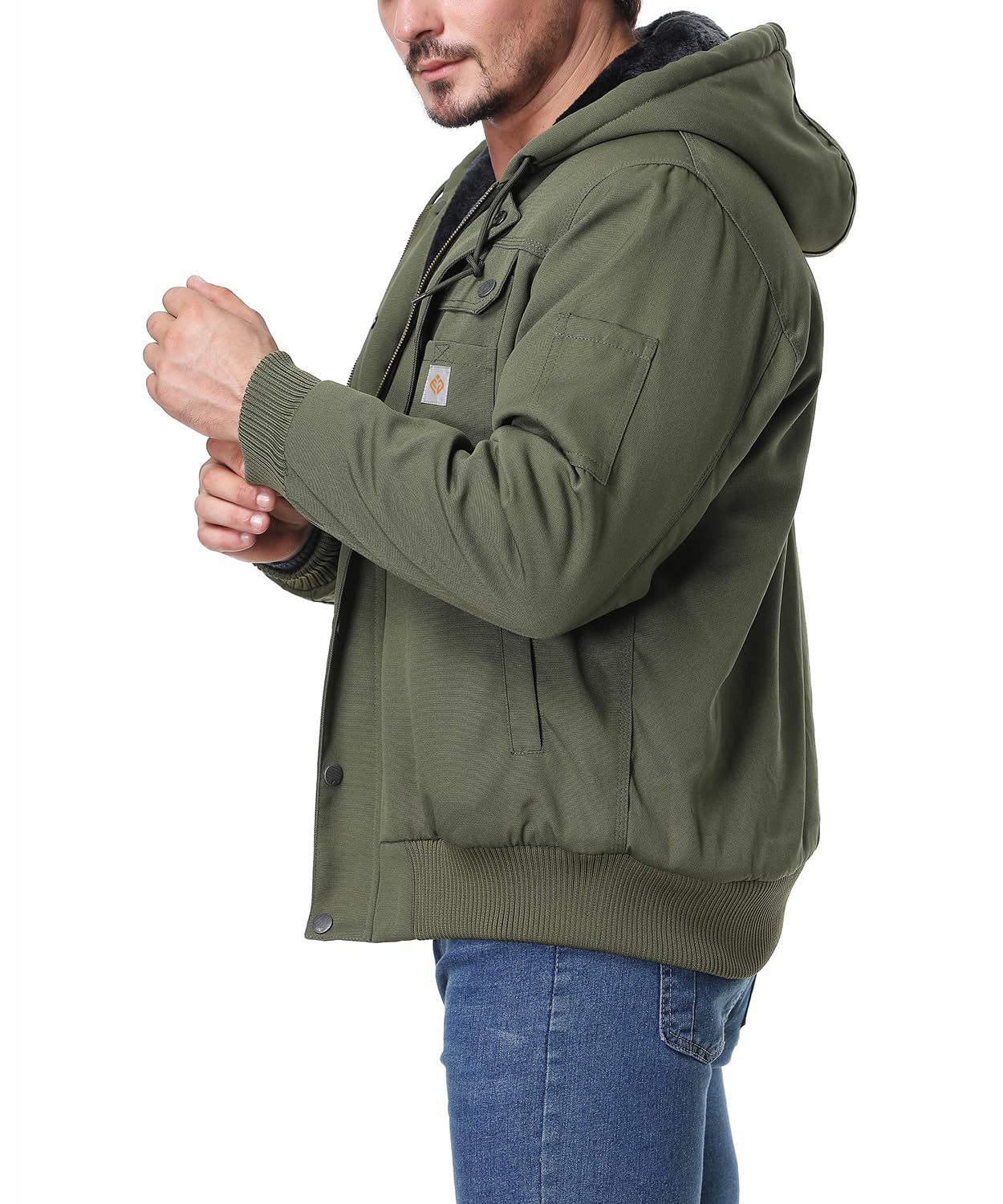 TUAOVA Men's Fit Relaxed Work Coat Fleece Lined Waterproof Workwear Winter Hooded Jacket with Multiple Pockets