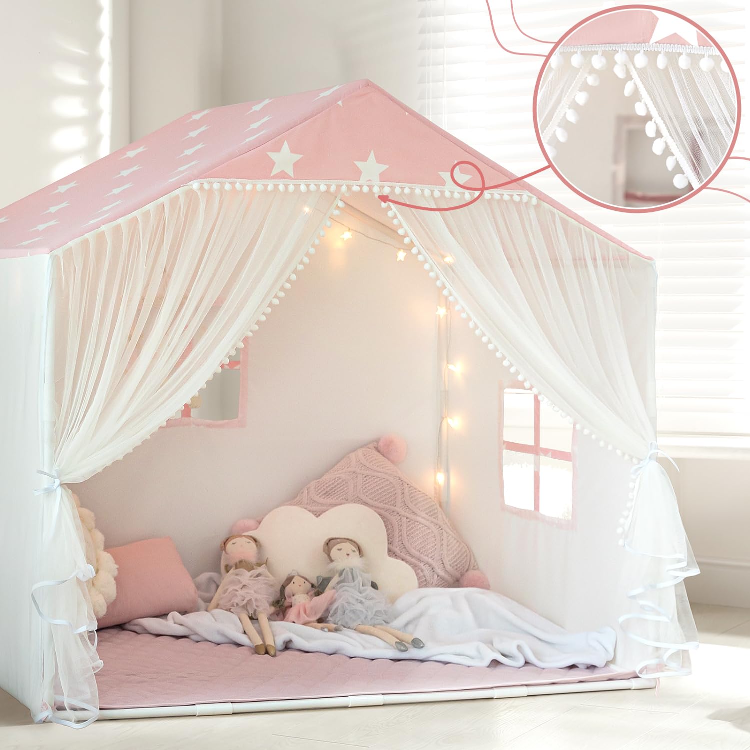 Kids Play Tent with Mat, Large Playhouse Play Tent Indoor for Girls Boys | Kids Play Playhouse Tent Ages 4-8 for Toddlers Children Boy Girl Play House Toy Birthday Gift, Washable, 57" x 35.5" x 53"