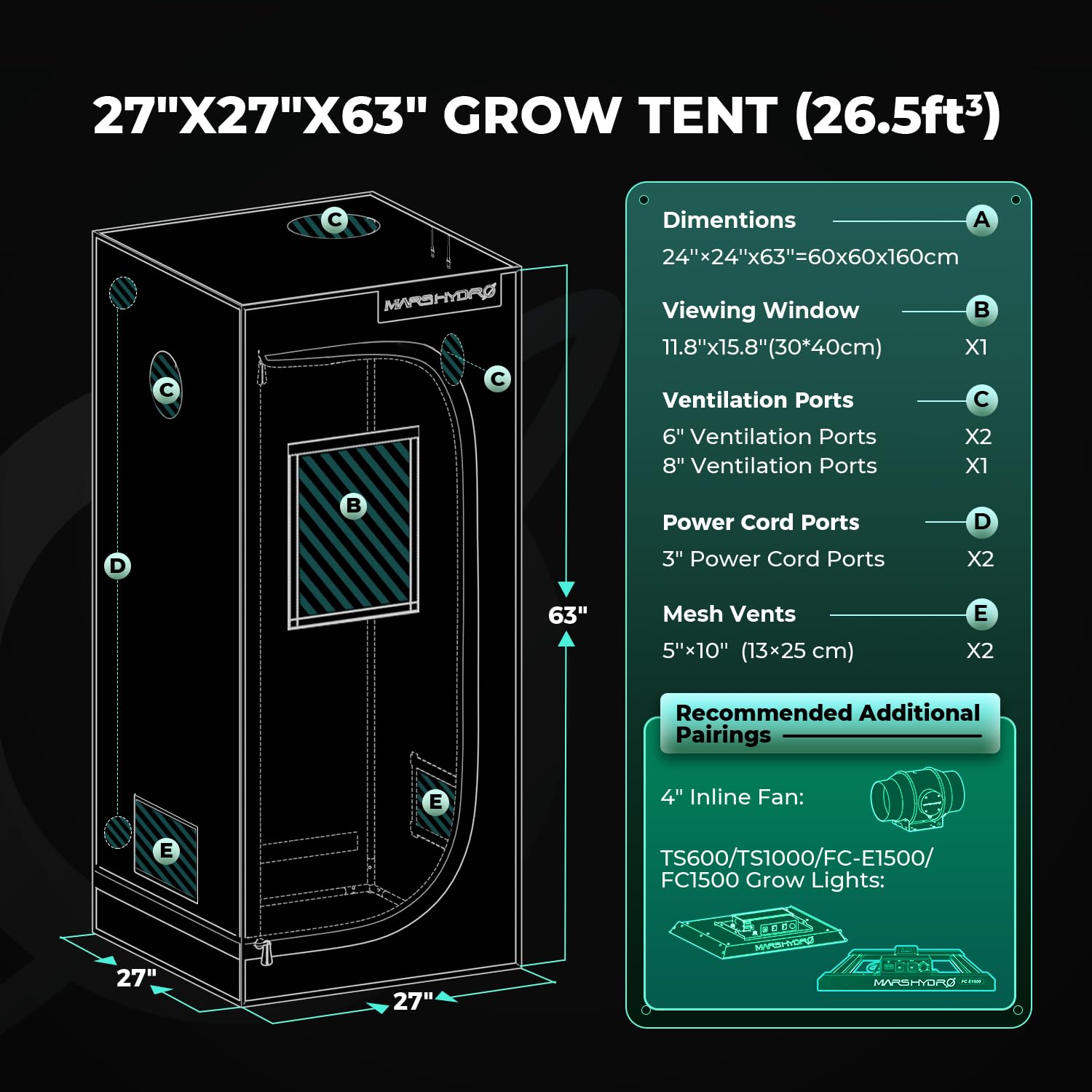 MARS HYDRO 2x2x3 Advanced Grow Tent, 24"x24"x36" High Reflective Mylar 1680D for Hydroponics Indoor Plant Growing, with Floor Tray and Smooth Zipper for TS600