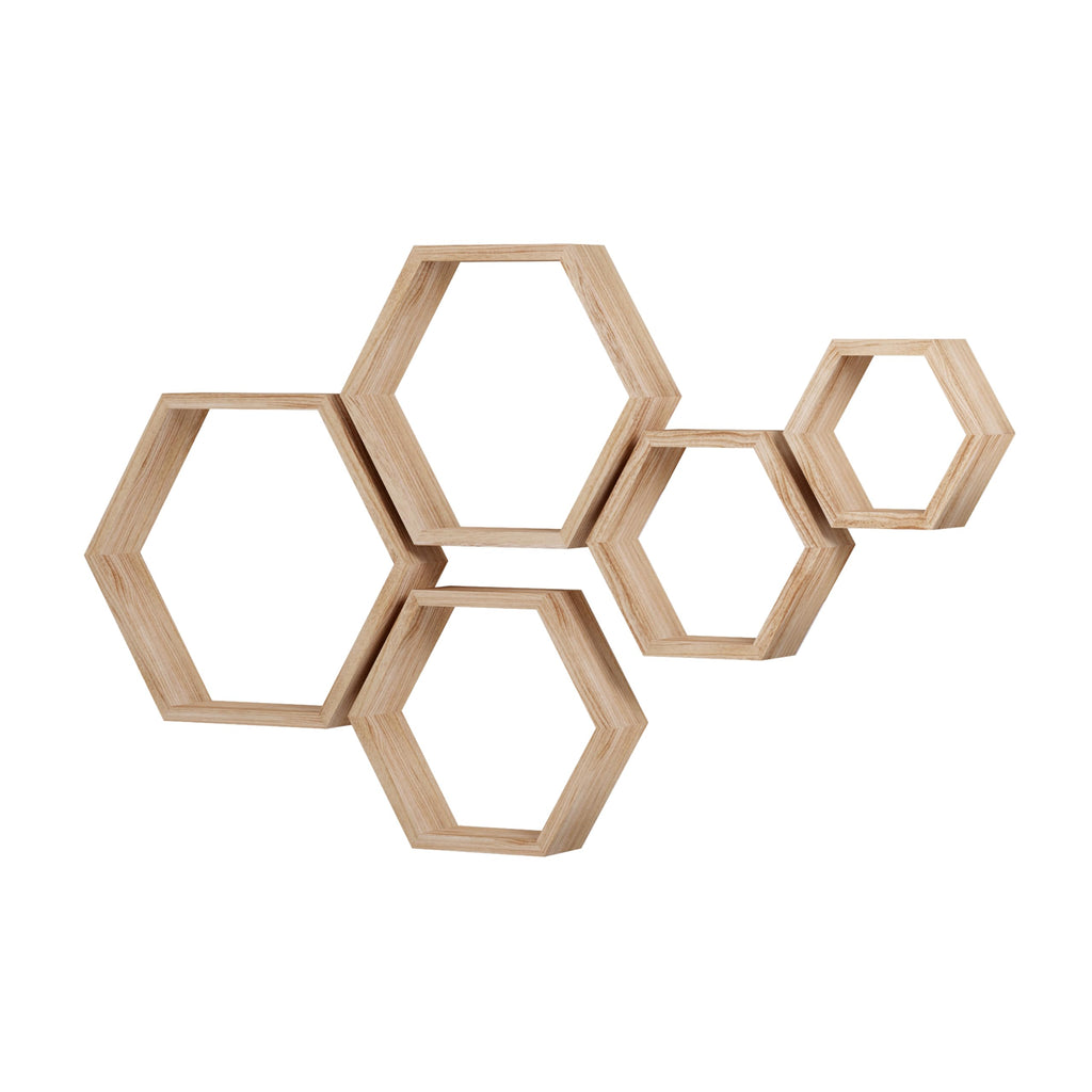 WONFUlity Hexagon Shelves for Wall Mounted, Wood Farmhouse Storage Honeycomb Floating Shelves for Wall Decor,Screws Anchors Included,5pc