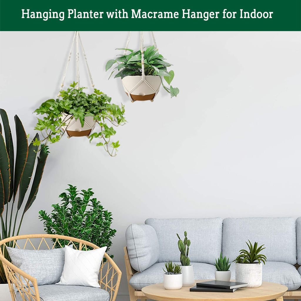 Koalaime Hanging Planter Self Watering 10 Inch, 2 Pack Indoor Outdoor Hanging Baskets, Hanging Flower Pots with Drainage Hole & 2 Kinds of Plant Hangers for Garden Home Decor(Green)…
