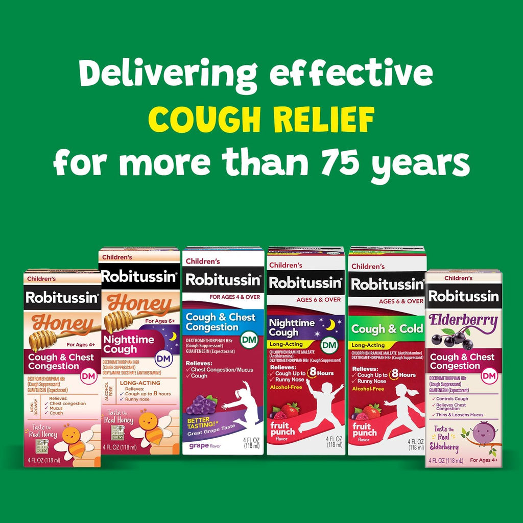 Children's Robitussin DM Day and Night Cough Relief Value Pack, Cough Medicine, Grape/Fruit Punch Flavor - 4 Fl Oz x 2