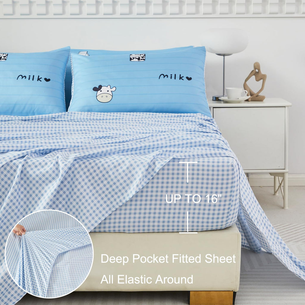 SUCSES Full Size Comforter Set with Sheets 8 Piece Cow Print Bedding Set for Boys Girls Black and White Kids Bed-in-A-Bag Farmhouse Rustic Bed Set for Bedroom (Milk Cow, Full)