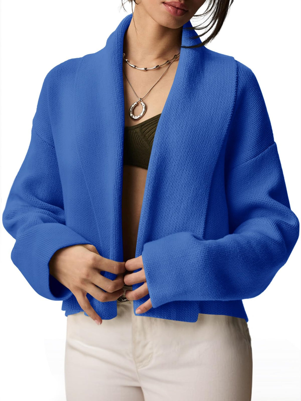Saodimallsu Womens Cropped Cardigan Open Front Shawl 2026 Fall Trendy Long Sleeve Sweater Jacket