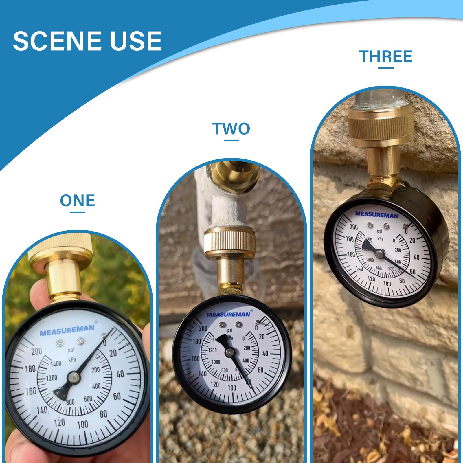 MEASUREMAN 2" Water Pressure Test Gauge, 3/4" Female Hose Thread, 0-200 psi/kpa with Maximum Pressure Memory (Pack of 2)