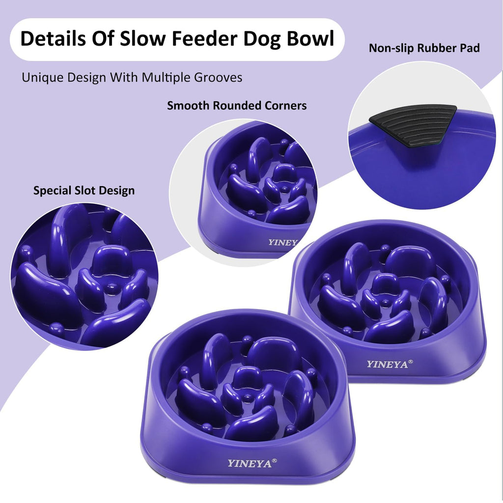 YINEYA 2PCS Anti-Choking Slow Feeder Dog Bowls Small Size Dog, Slow Feeder Cat Bowl, Supplies and Puzzle for Pet